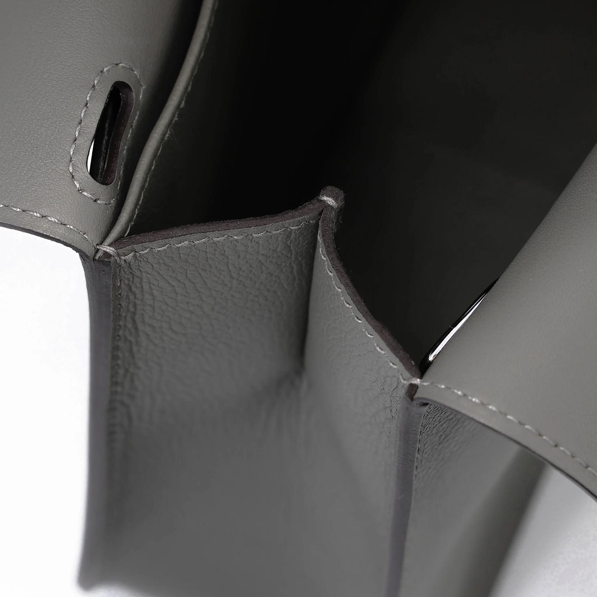 Unused ( Rank NS ) HERMÈS Halzan 25 Gris Meyer (0L) Evercolor Palladium hardware U (2022) - 22