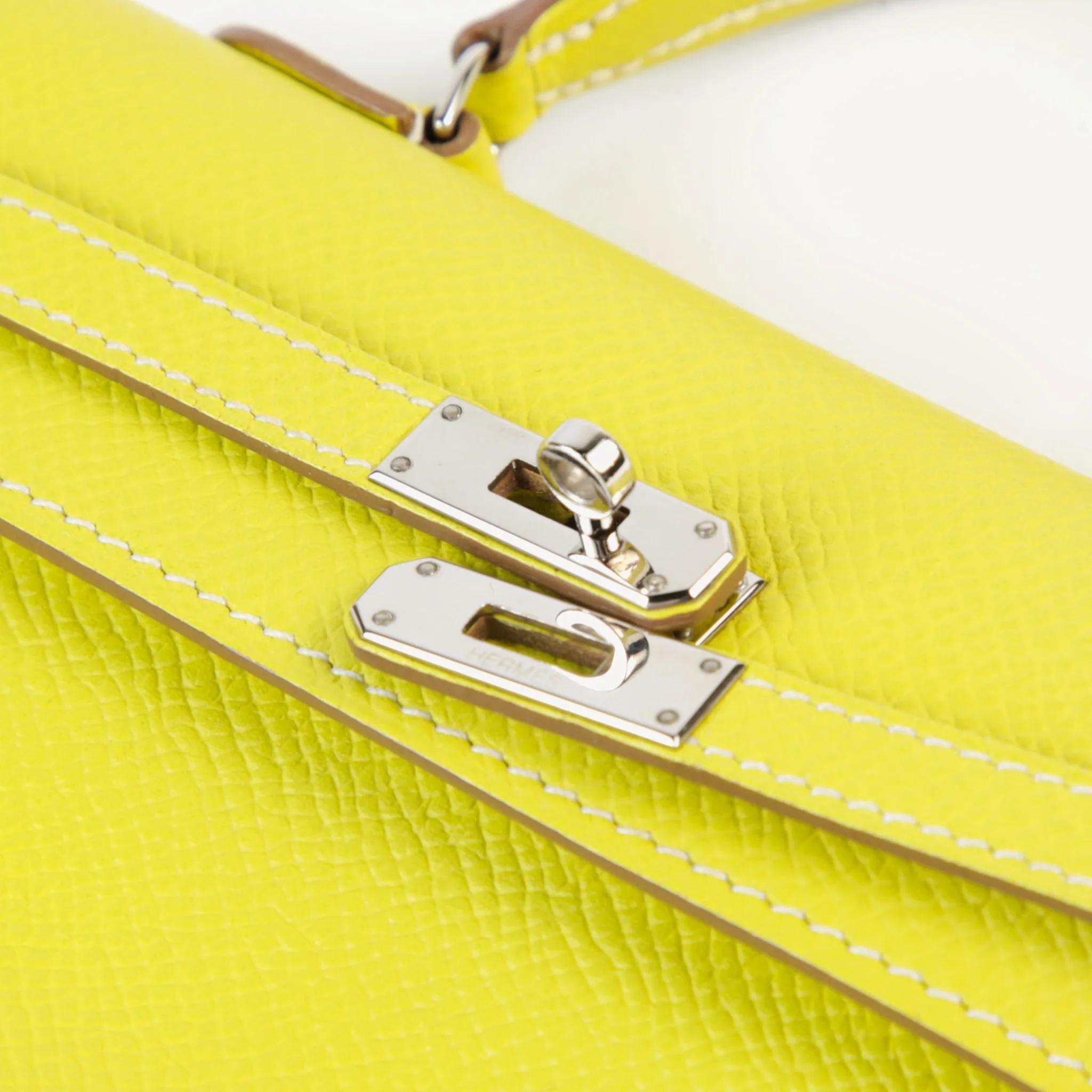 Very Good ( Rank A) HERMÈS Kelly Tiny Lime (9R) Epsom Palladium hardware Square O (2011) - 8