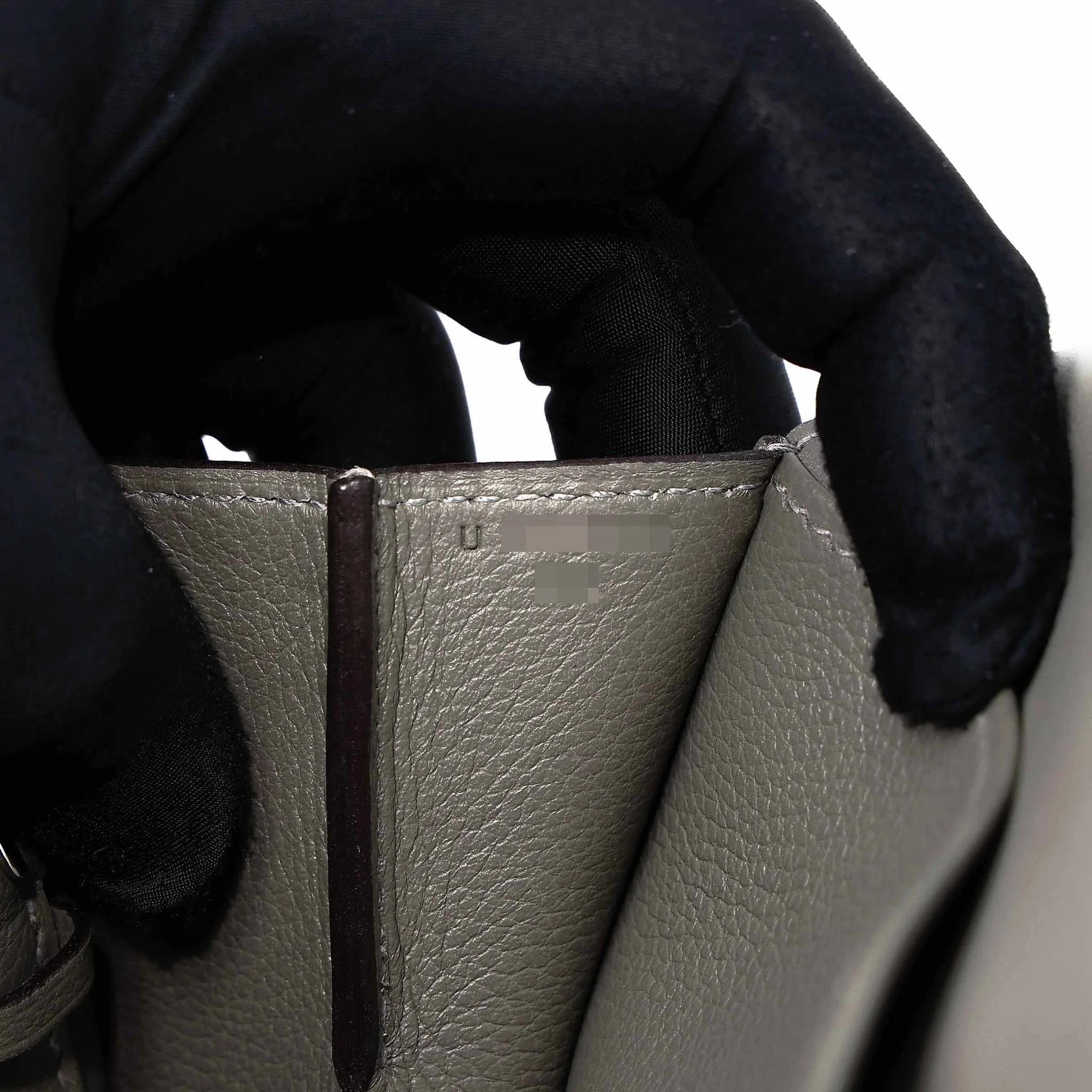 Unused ( Rank NS ) HERMÈS Halzan 25 Gris Meyer (0L) Evercolor Palladium hardware U (2022) - 16