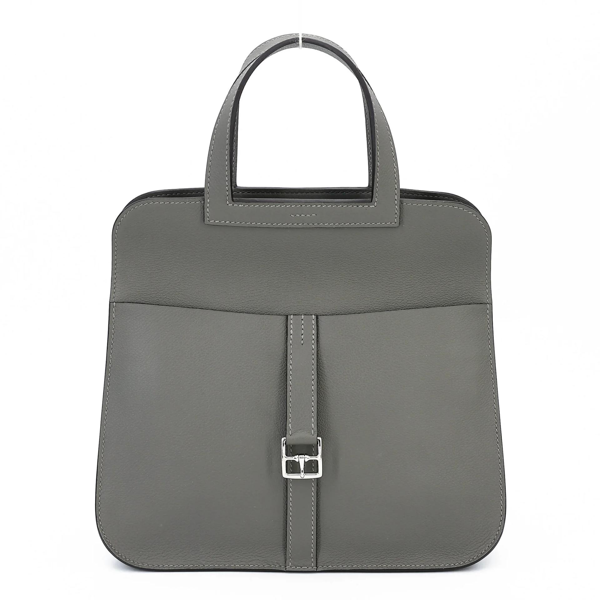 Unused ( Rank NS ) HERMÈS Halzan 25 Gris Meyer (0L) Evercolor Palladium hardware U (2022) - 4