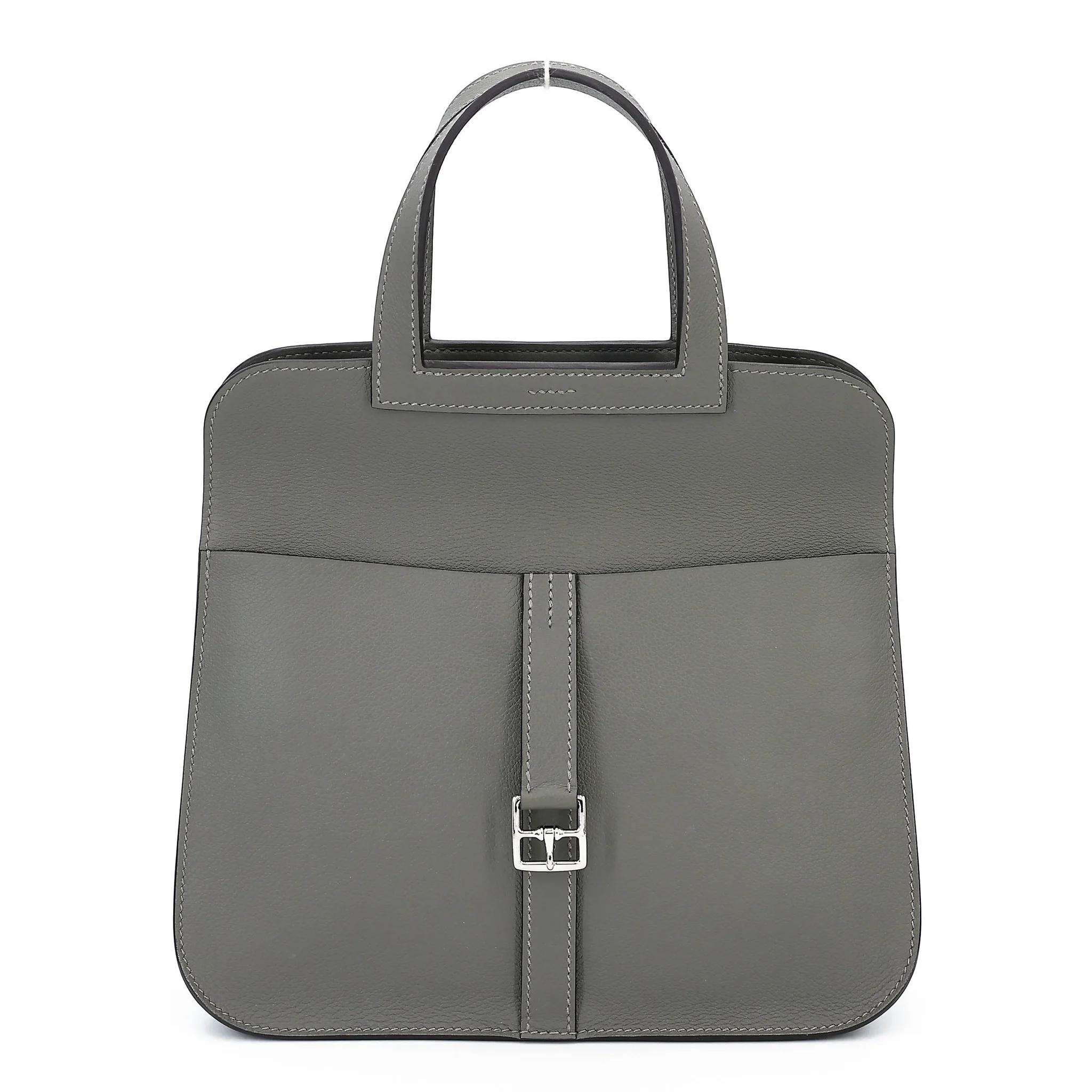 Unused ( Rank NS ) HERMÈS Halzan 25 Gris Meyer (0L) Evercolor Palladium hardware U (2022) - 4