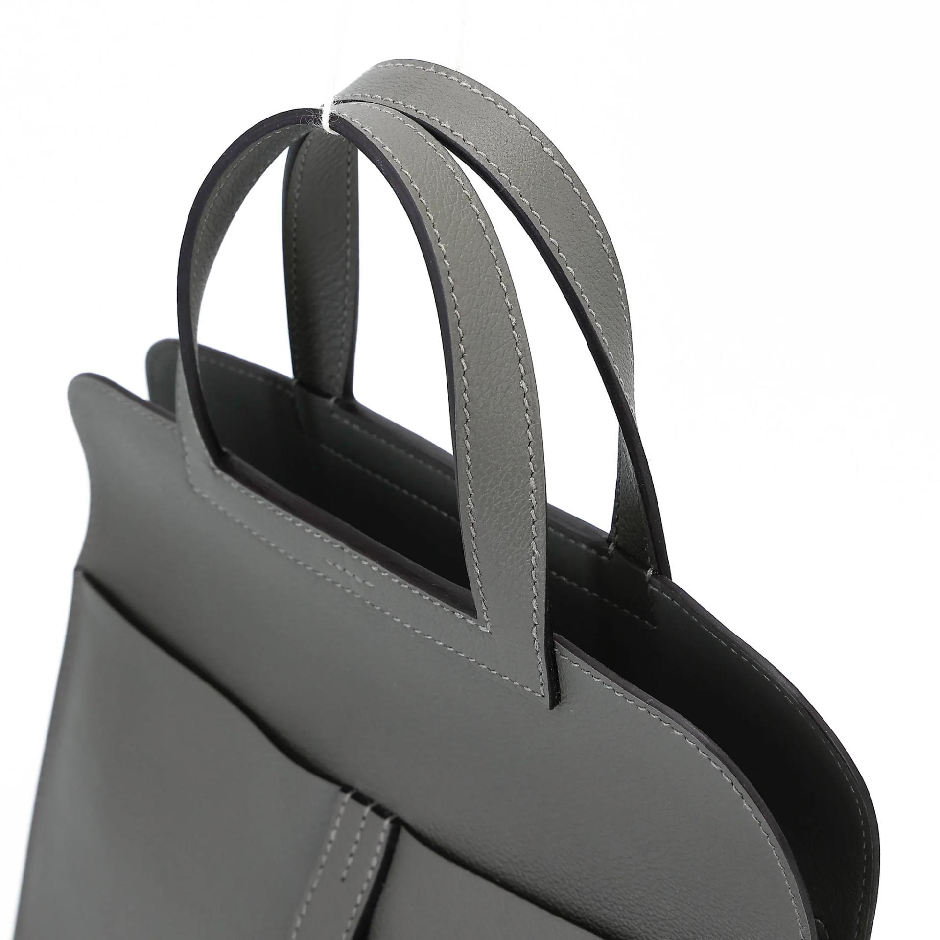 Unused ( Rank NS ) HERMÈS Halzan 25 Gris Meyer (0L) Evercolor Palladium hardware U (2022) - 6
