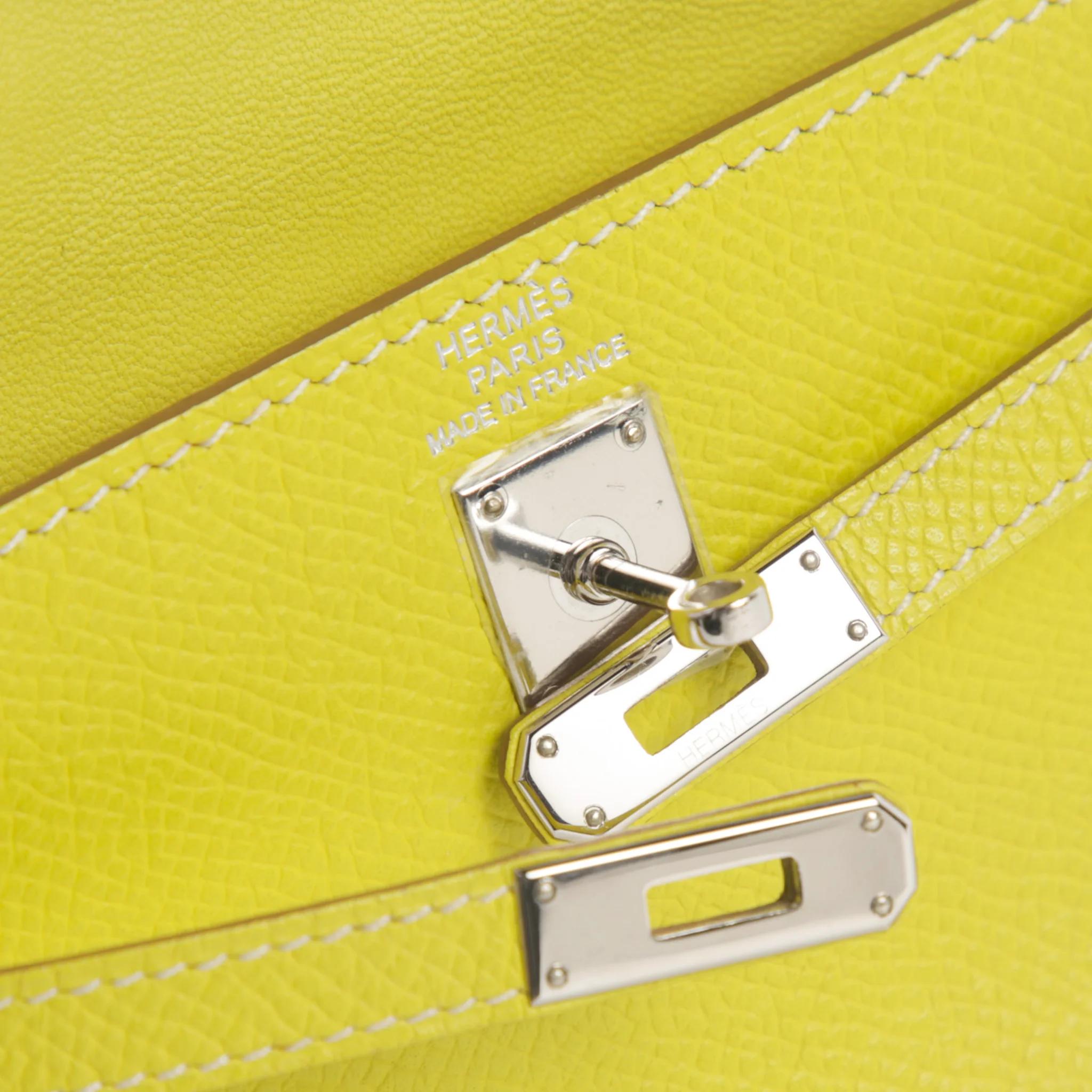 Very Good ( Rank A) HERMÈS Kelly Tiny Lime (9R) Epsom Palladium hardware Square O (2011) - 9