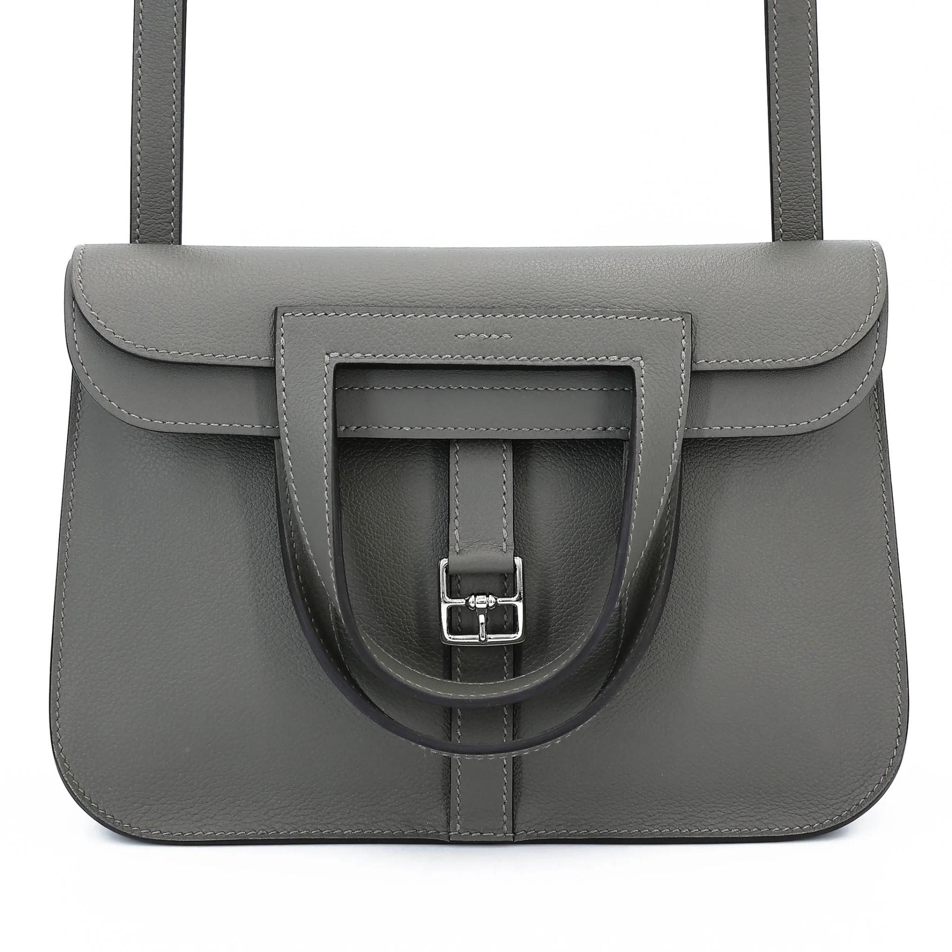 Unused ( Rank NS ) HERMÈS Halzan 25 Gris Meyer (0L) Evercolor Palladium hardware U (2022) - 1