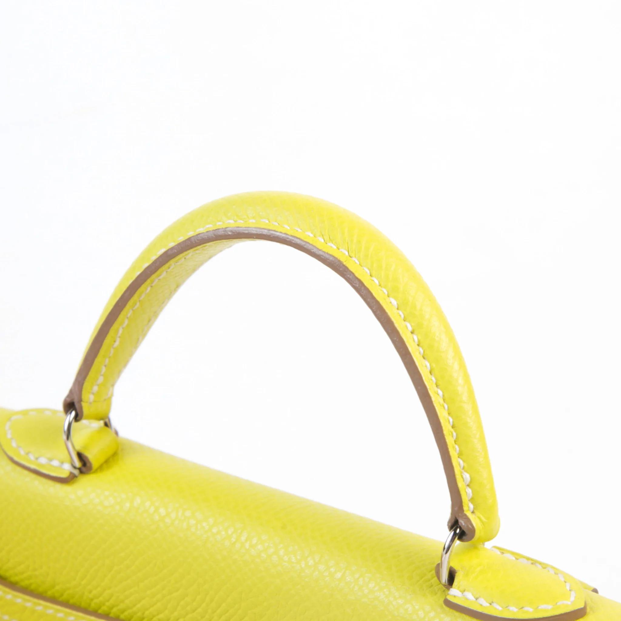 Very Good ( Rank A) HERMÈS Kelly Tiny Lime (9R) Epsom Palladium hardware Square O (2011) - 3