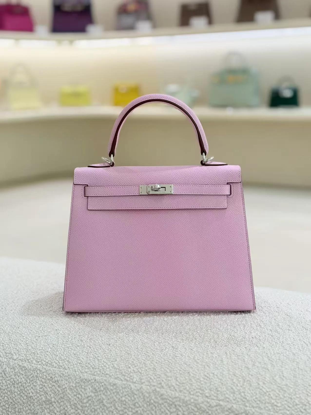 Brand New ( Rank N ) HERMÈS Kelly 25 Sellier Mauve Sylvestre (X9) Epsom Palladium hardware K (2025) - 3