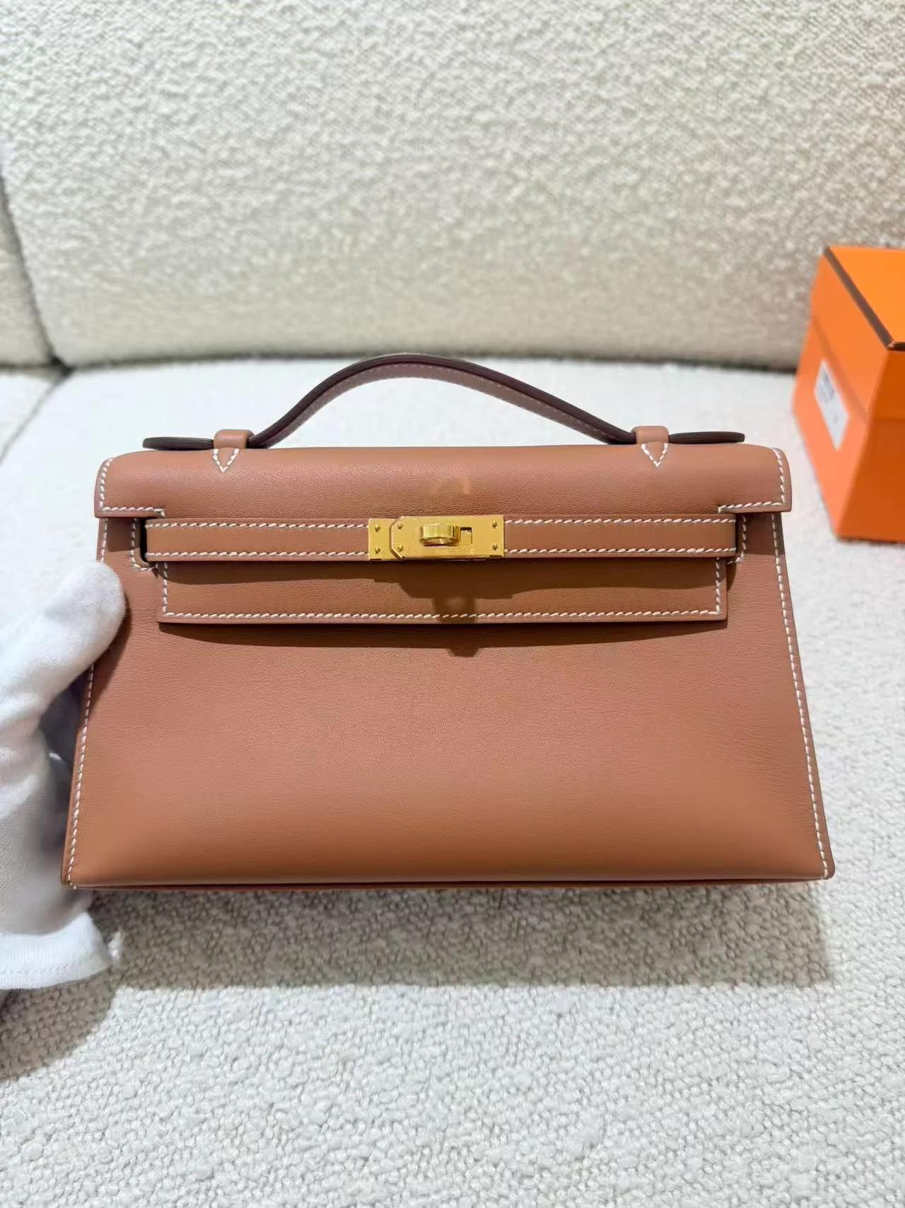 Brand New ( Rank N ) HERMÈS Kelly Pochette Gold (37) Swift Gold hardware G (2026) - 6