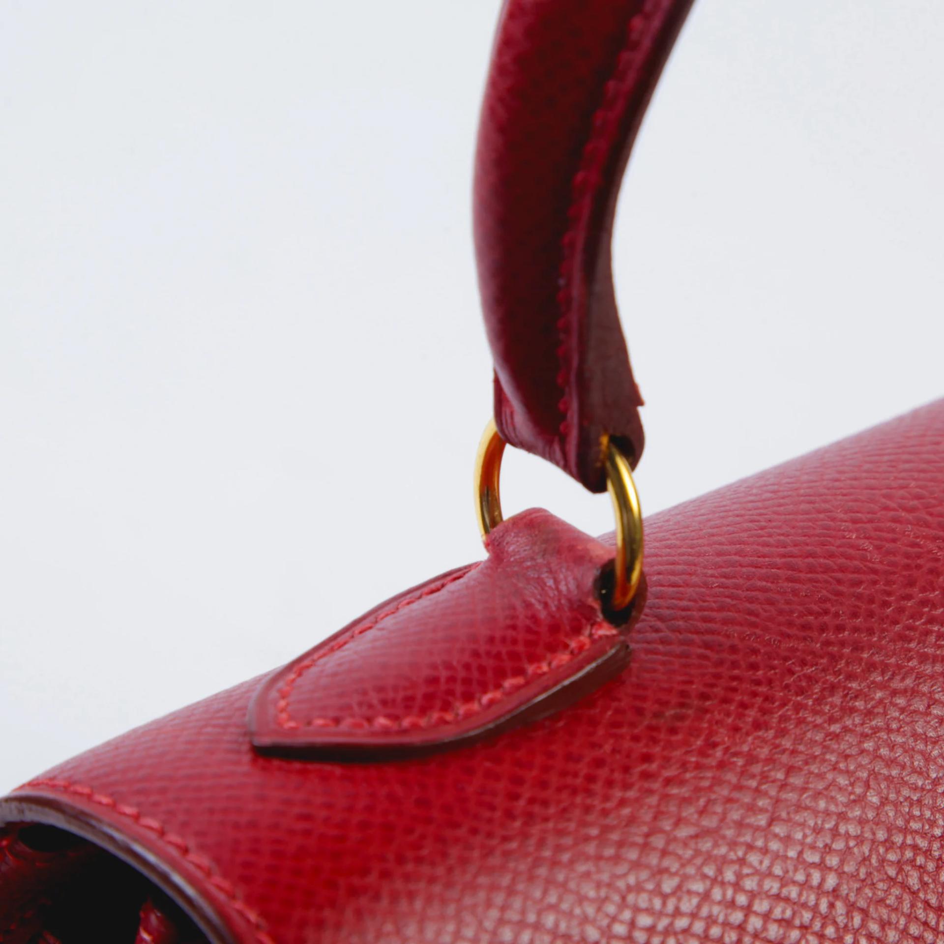 中古AB HERMÈS 爱马仕 Mini Kelly 20 53 Vif红 Rouge Vif 金扣 〇Y刻 1995年 - 4