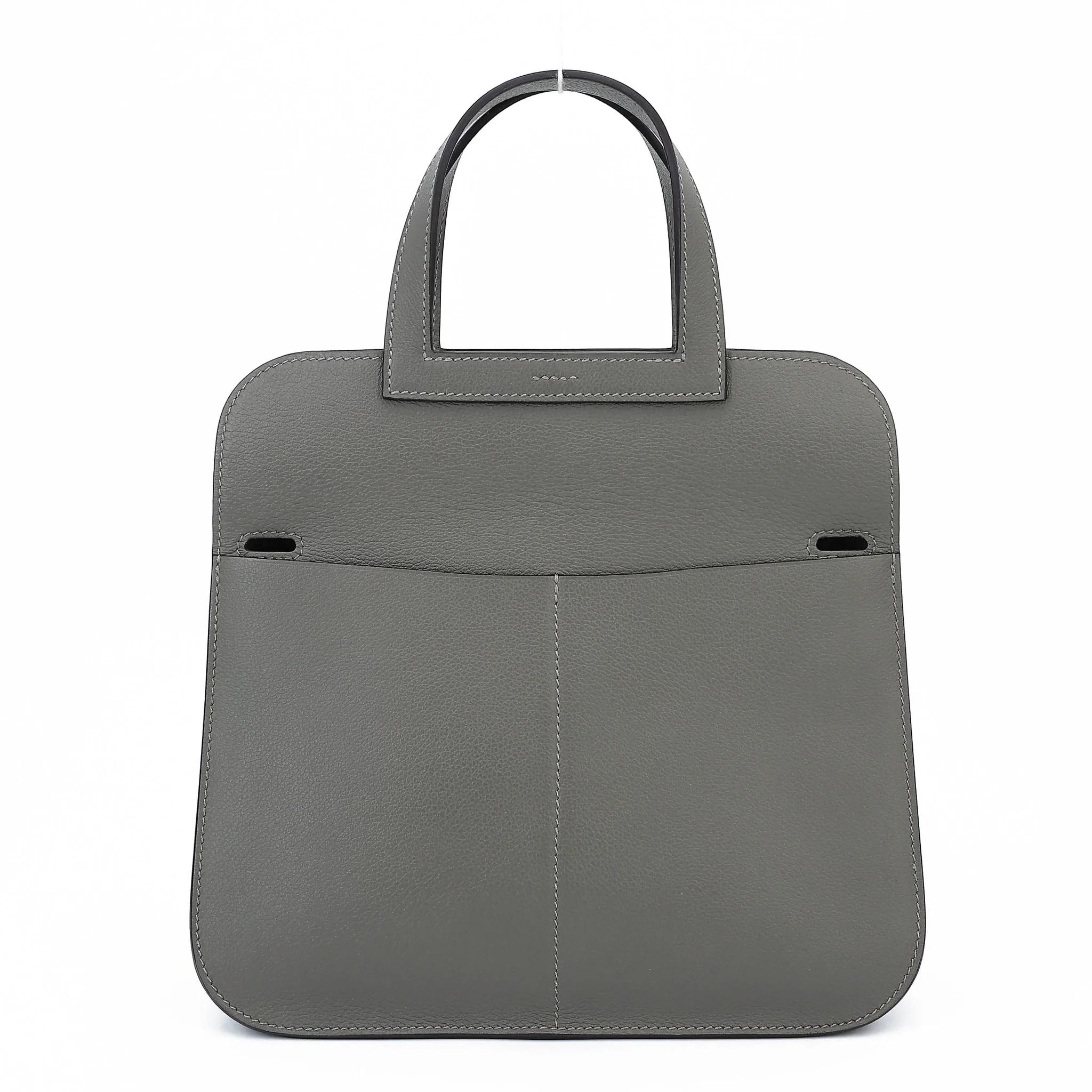 Unused ( Rank NS ) HERMÈS Halzan 25 Gris Meyer (0L) Evercolor Palladium hardware U (2022) - 5
