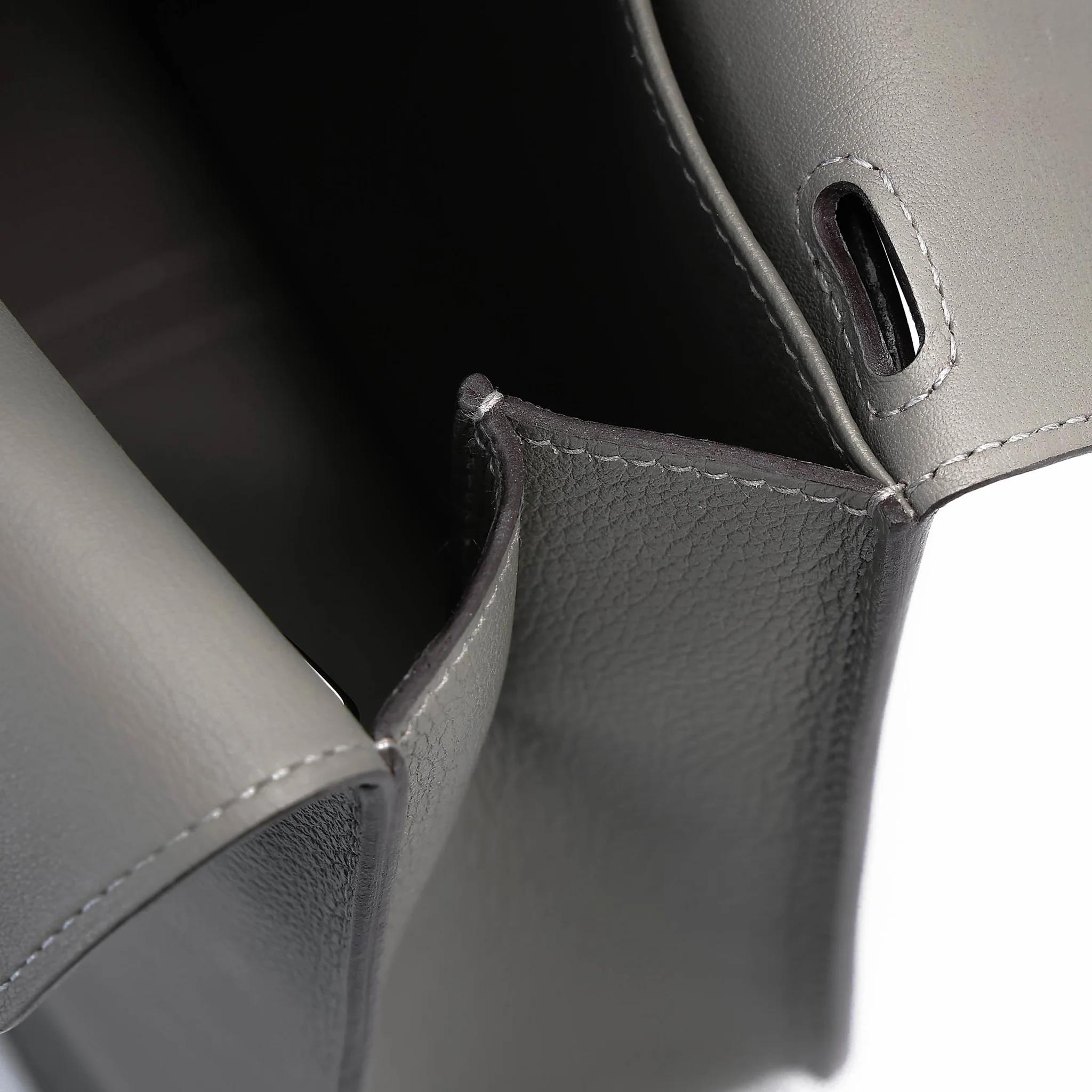 Unused ( Rank NS ) HERMÈS Halzan 25 Gris Meyer (0L) Evercolor Palladium hardware U (2022) - 21