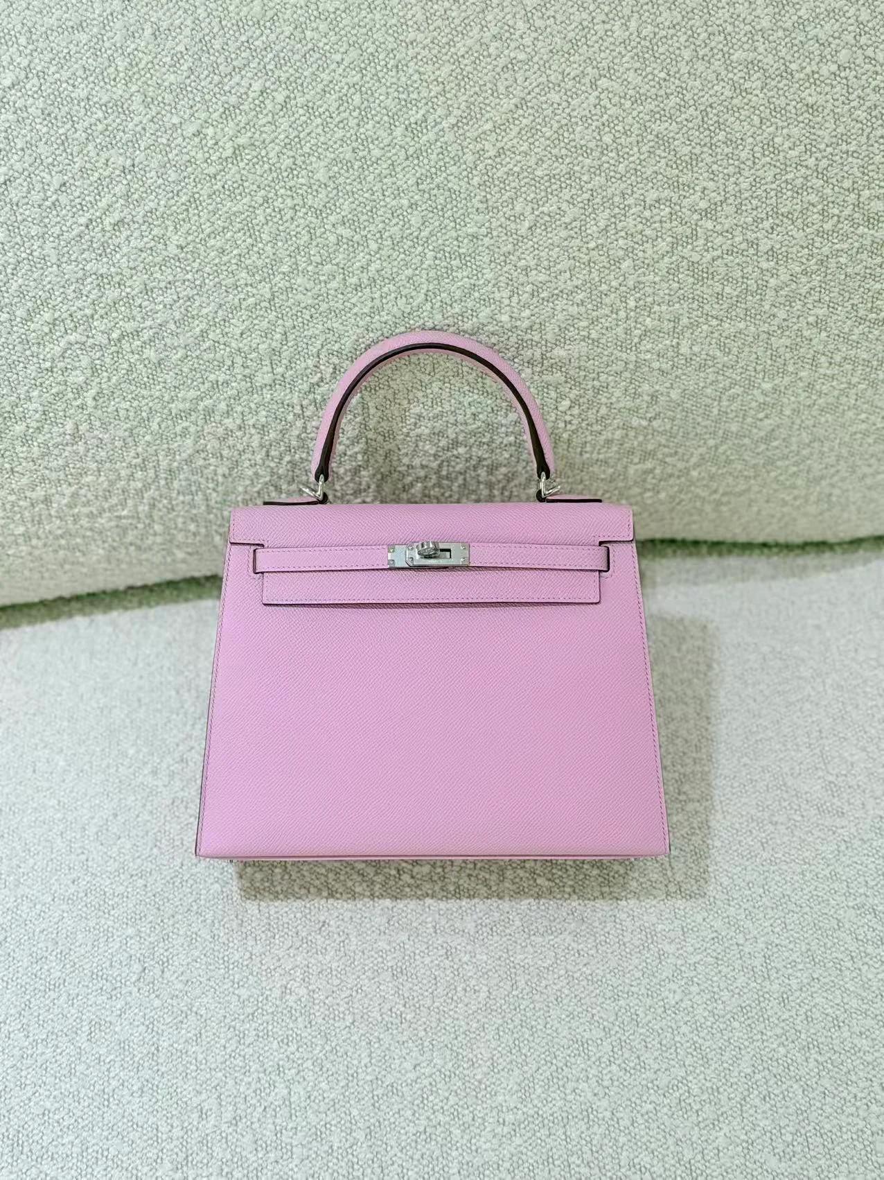 Brand New ( Rank N ) HERMÈS Kelly 25 Sellier Mauve Sylvestre (X9) Epsom Palladium hardware K (2025) - 5
