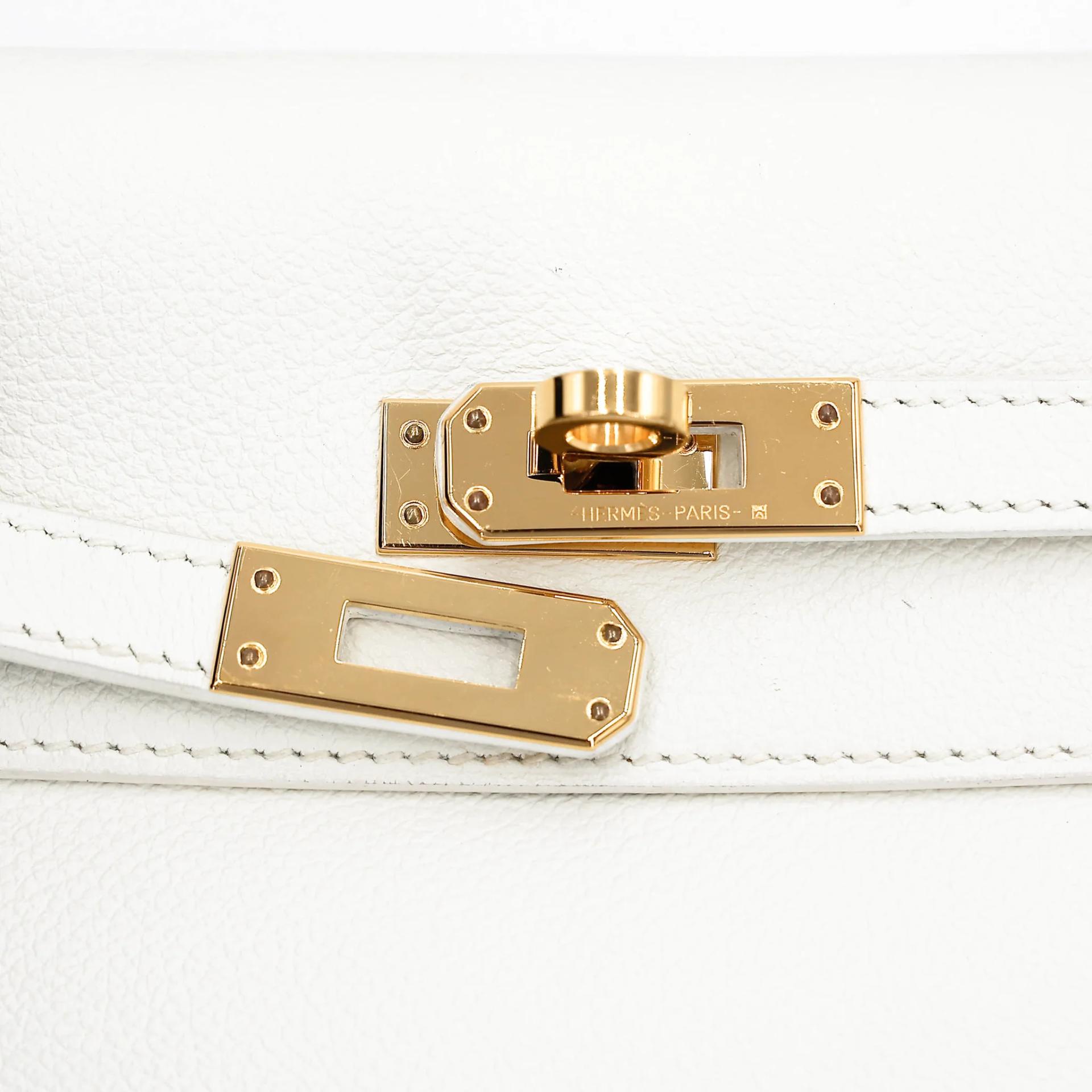 Very Good ( Rank A) HERMÈS Kelly Danse White (01) Evercolor Gold hardware U (2022) - 20