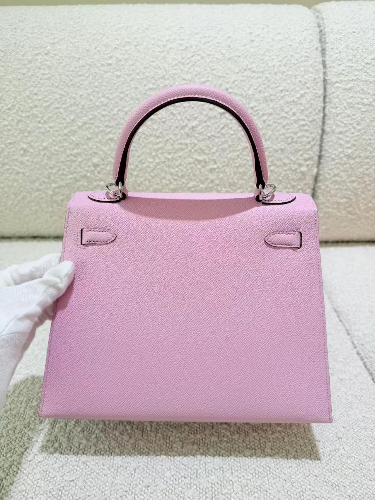 Brand New ( Rank N ) HERMÈS Kelly 25 Sellier Mauve Sylvestre (X9) Epsom Palladium hardware K (2025) - 7