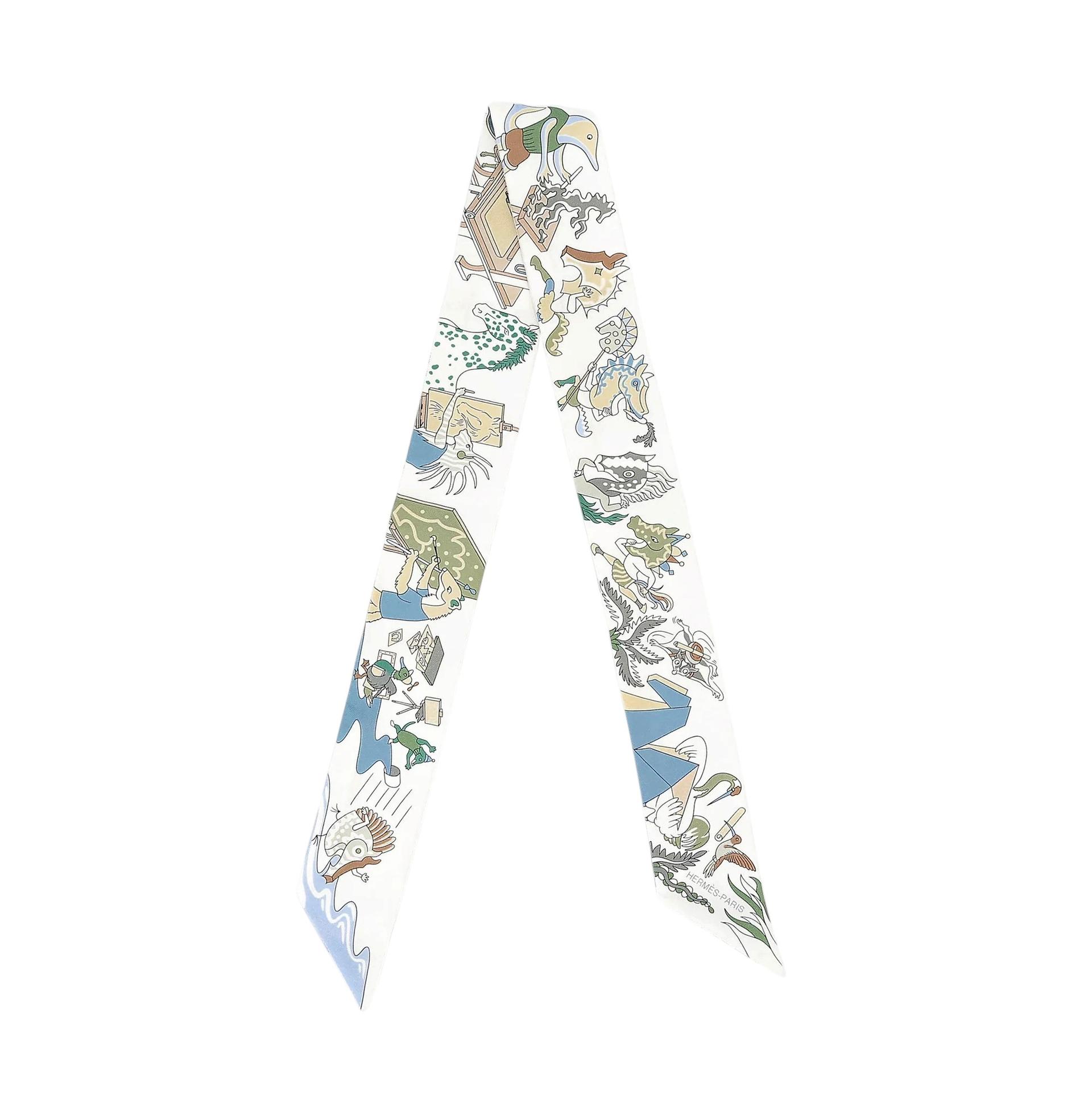 Brand New ( Rank N ) HERMÈS Twilly Academia Hippica Blue White Silk - 1