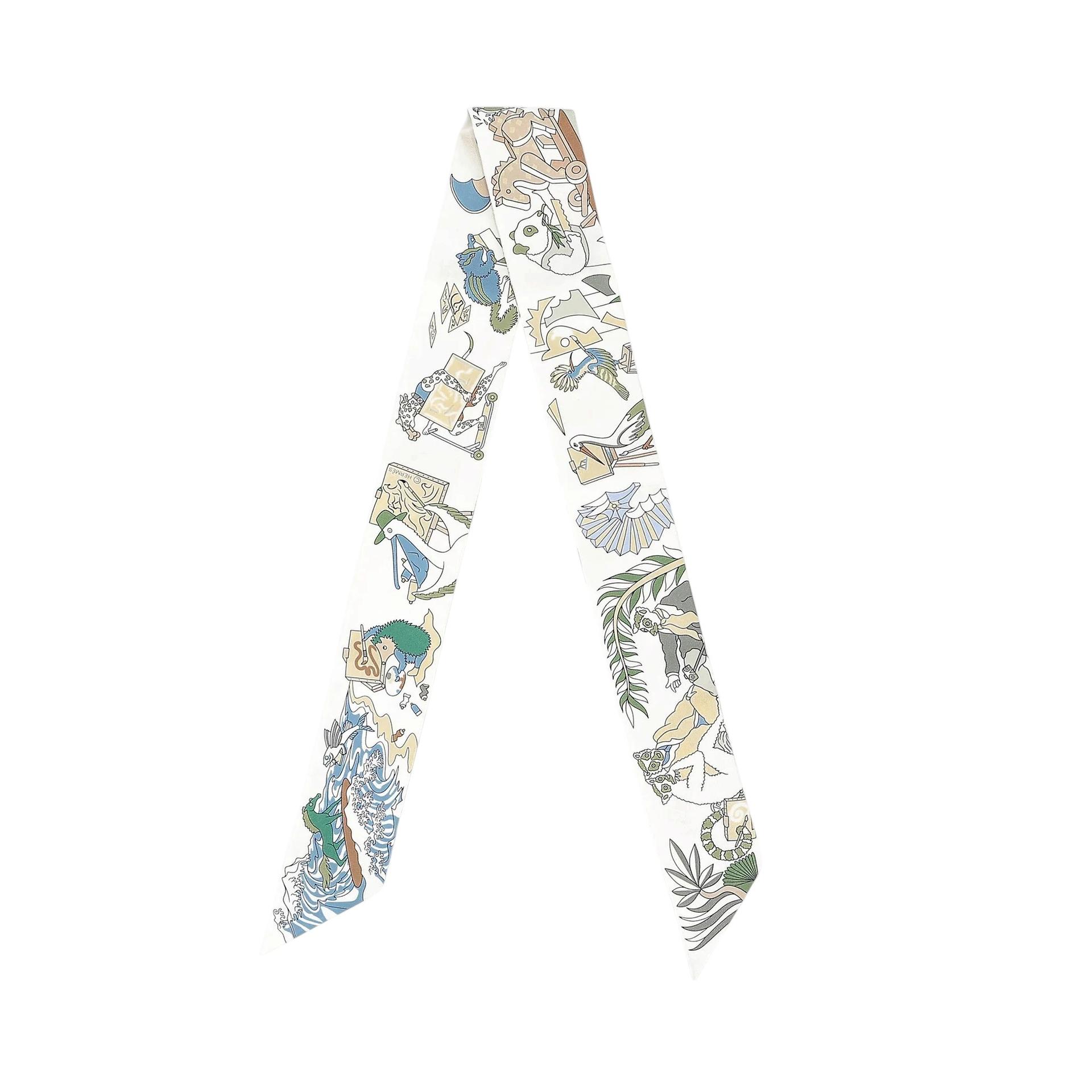 Brand New ( Rank N ) HERMÈS Twilly Academia Hippica Blue White Silk - 2