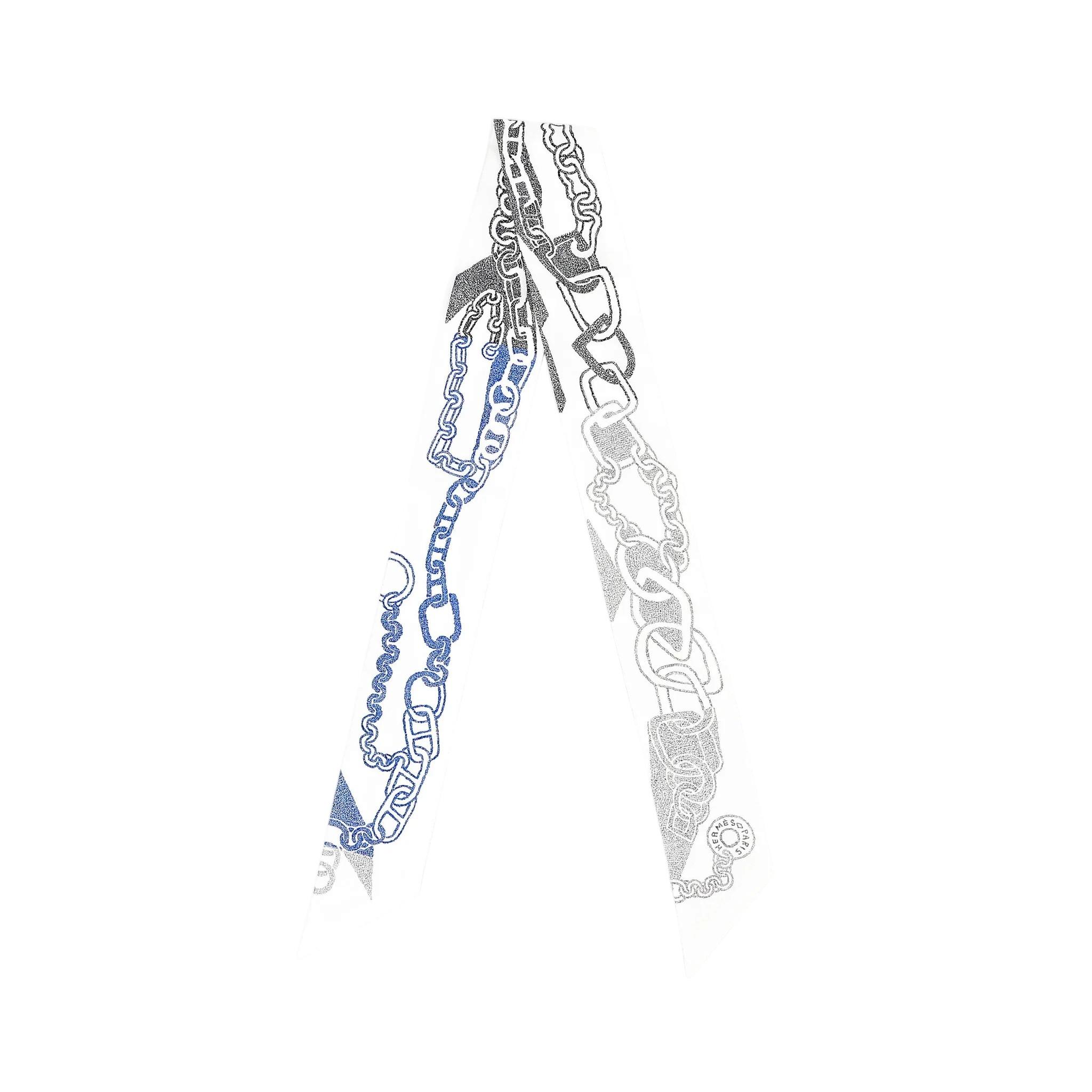 Brand New ( Rank N ) HERMÈS Twilly Boucles et Maillons Blue White Silk - 1
