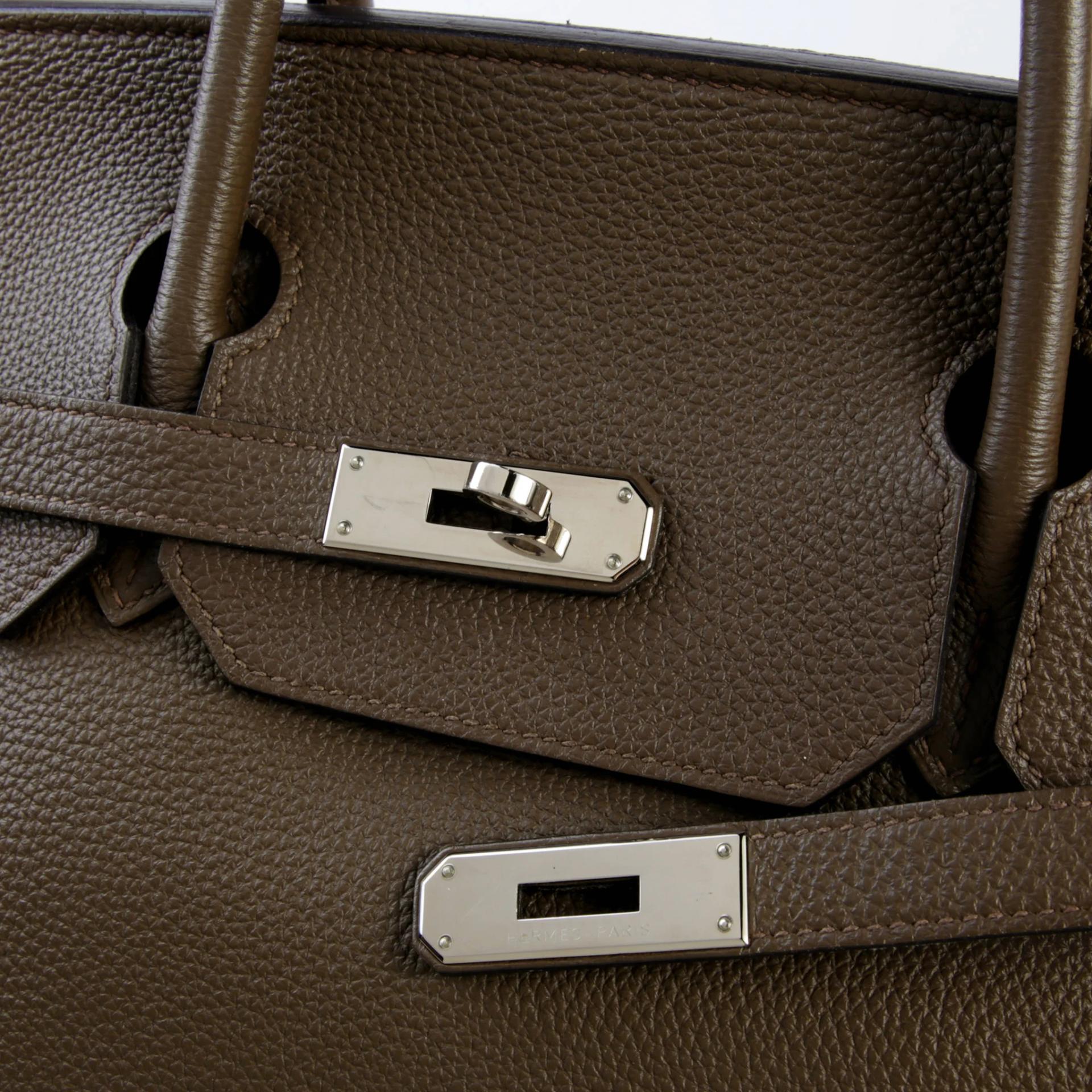 Very Good ( Rank A) HERMÈS Birkin 40 Taupe (16) Togo Palladium hardware Square R (2014) - 8