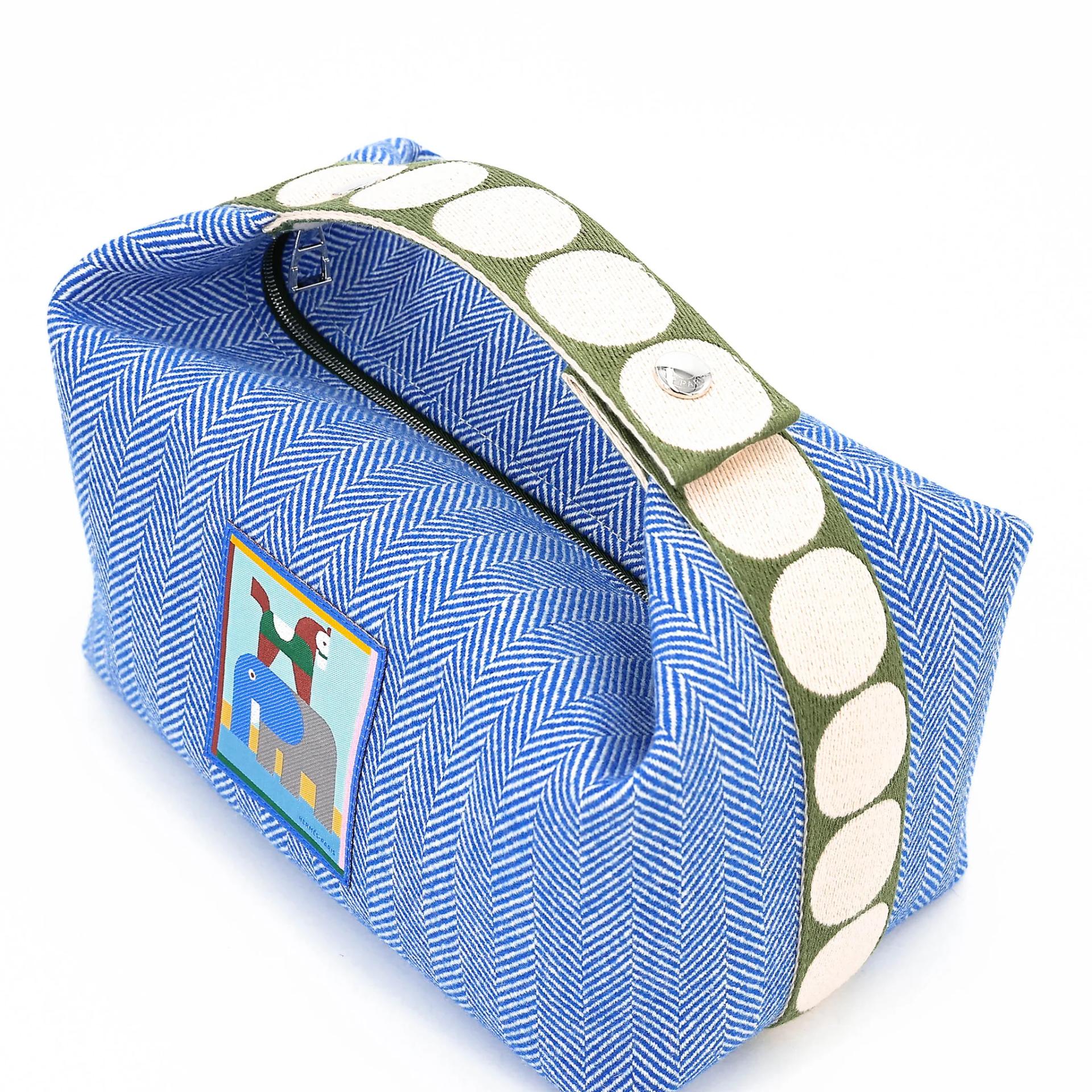 Brand New ( Rank N ) HERMÈS Bride-a-Brac Case GM Blue Canvas - 3