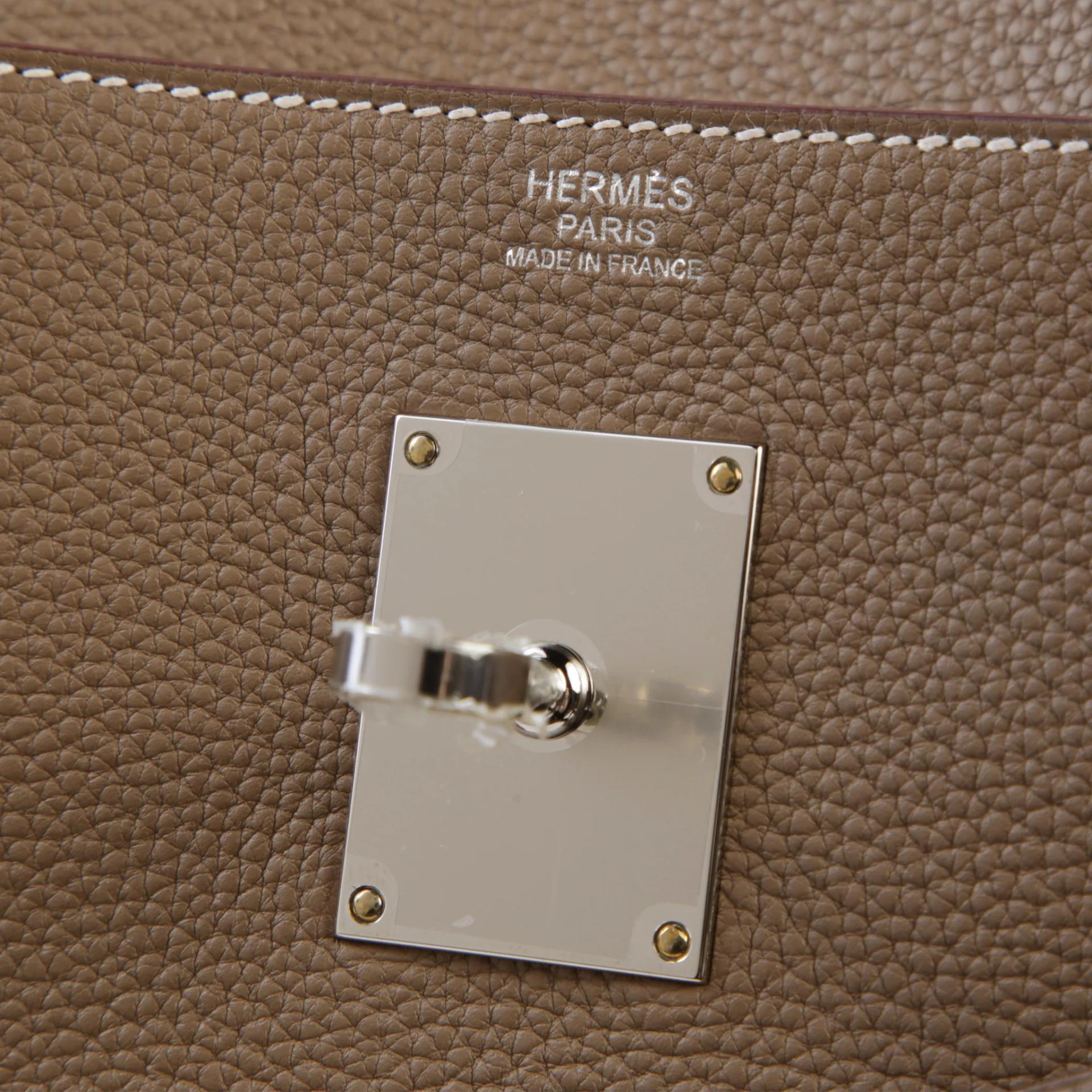 Excellent ( Rank SA ) HERMÈS Kelly Messenger GM Etoupe (18) Togo Palladium hardware W (2024) - 9