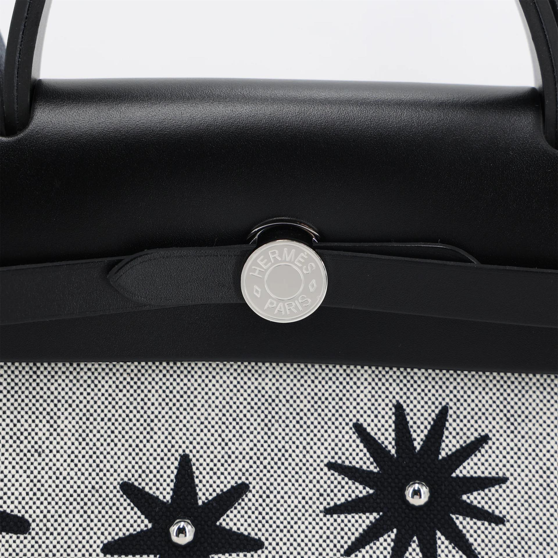 Unused ( Rank NS ) HERMÈS Limited Edition Herbag Zip 31 PM hobnailed Noir (89) Ecru Vache Hunter Toile H canvas Palladium hardware W (2024) - 10