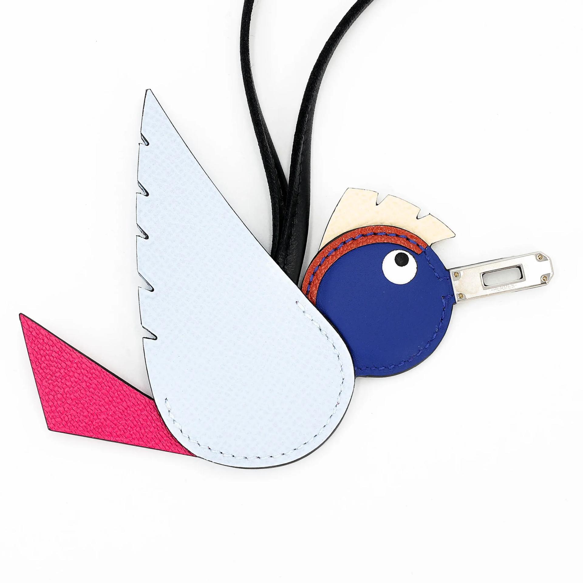 Brand New ( Rank N ) HERMÈS Birdy charm Bleu Glacier (8U) Bleu France (71) Nata (I2) Fuchsia (5J) Noir (89) Epsom Chevre Swift Palladium hardware K (2025) - 5