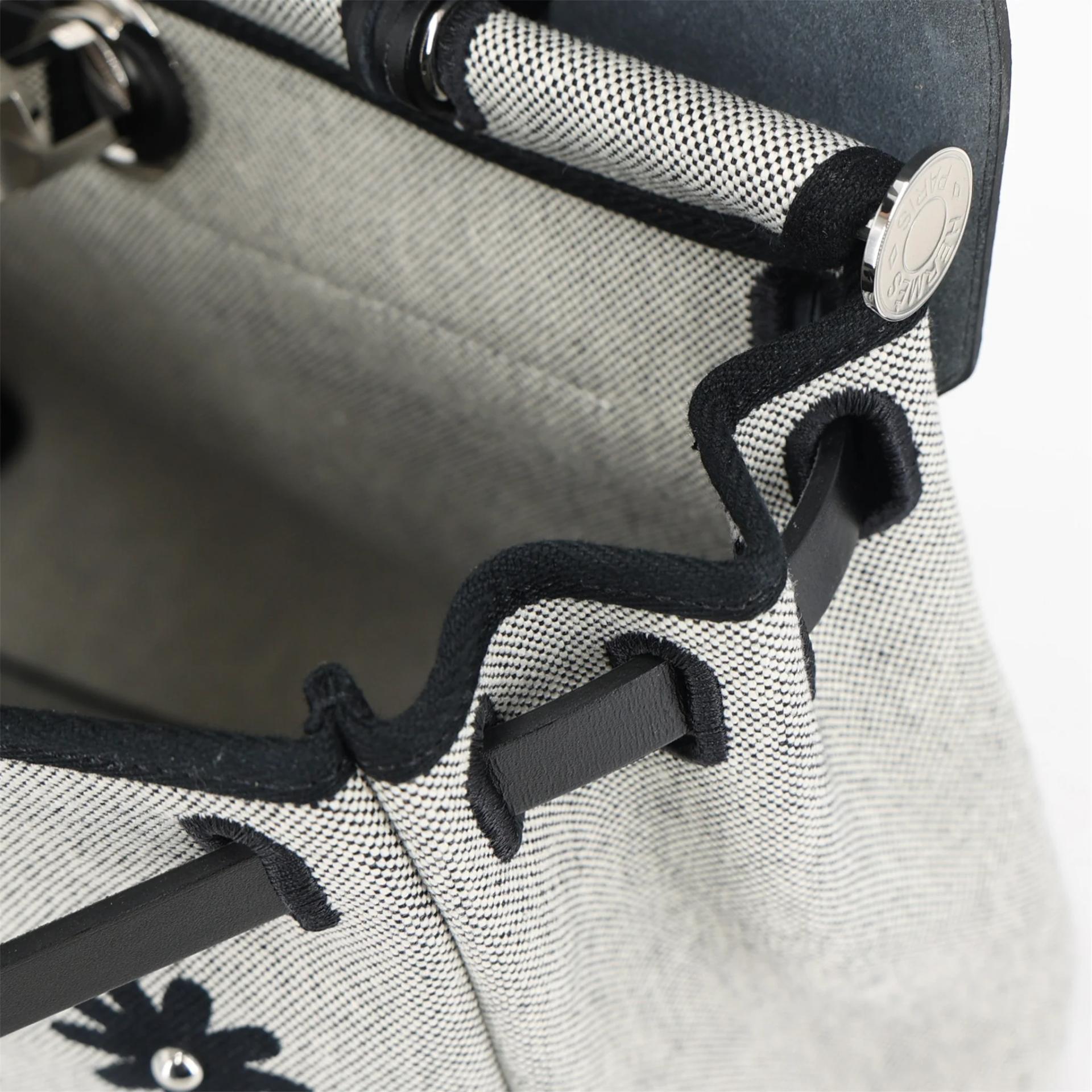 Unused ( Rank NS ) HERMÈS Limited Edition Herbag Zip 31 PM hobnailed Noir (89) Ecru Vache Hunter Toile H canvas Palladium hardware W (2024) - 18