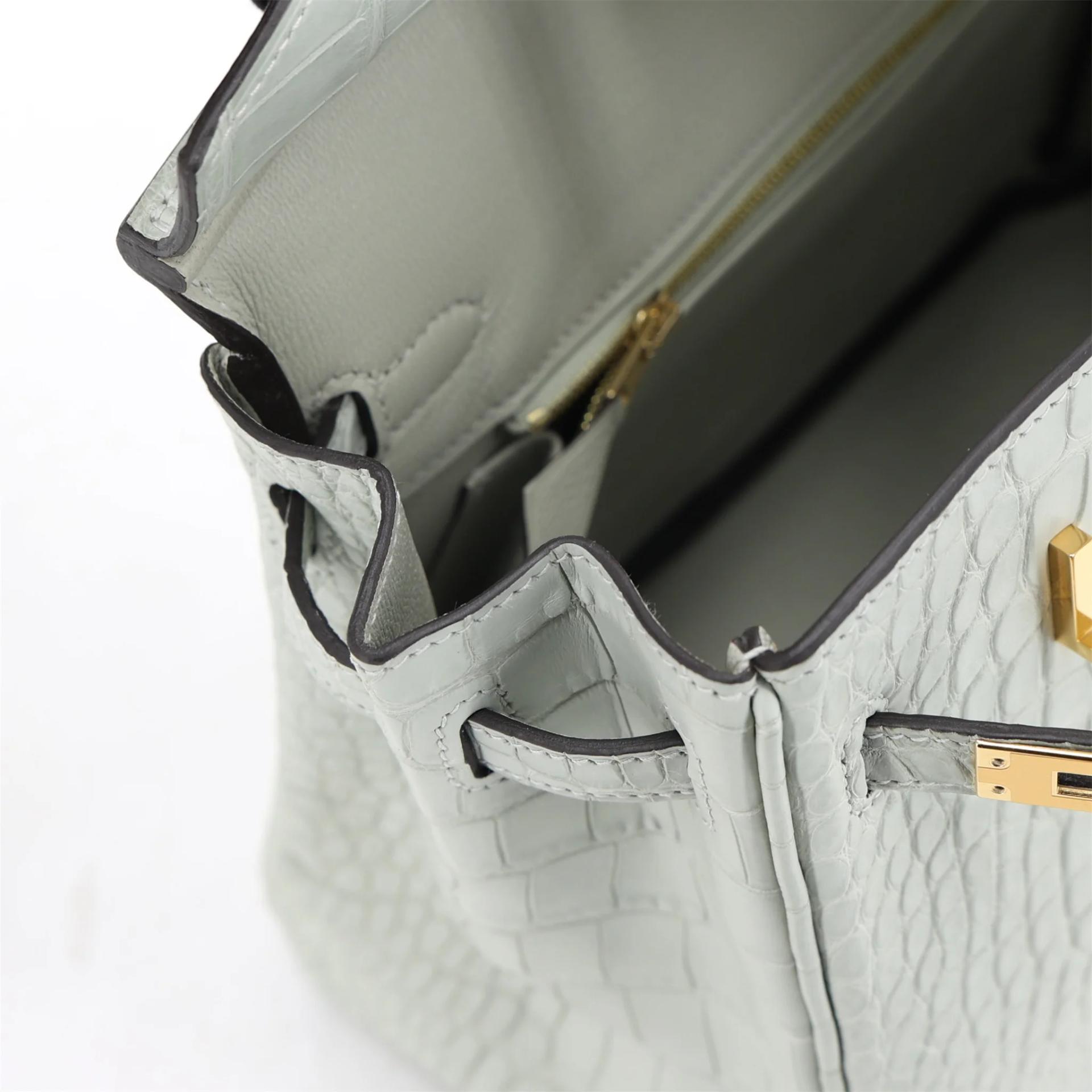 Brand New ( Rank N ) HERMÈS Birkin 25 Gris Neve (0W) Matte Alligator Gold hardware K (2025) - 12