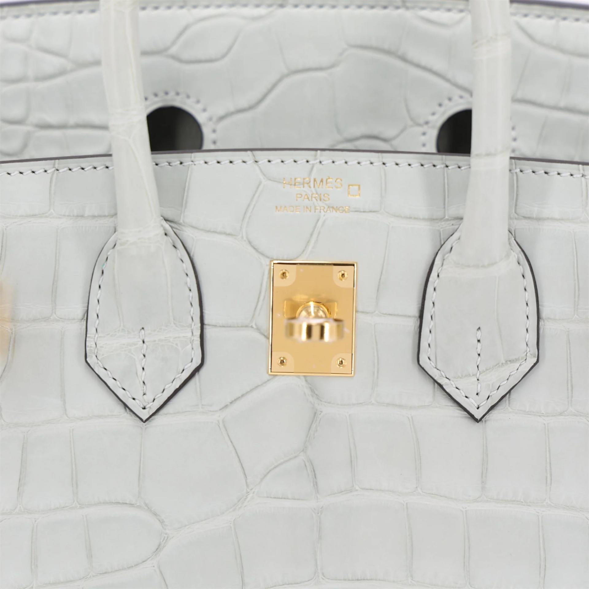 Brand New ( Rank N ) HERMÈS Birkin 25 Gris Neve (0W) Matte Alligator Gold hardware K (2025) - 10