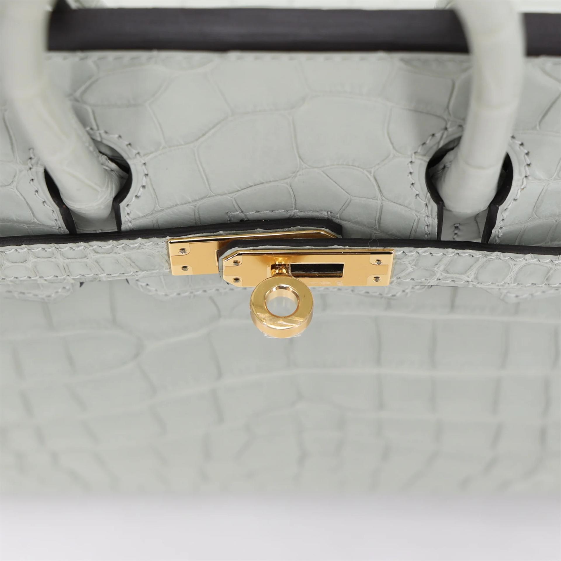 Brand New ( Rank N ) HERMÈS Birkin 25 Gris Neve (0W) Matte Alligator Gold hardware K (2025) - 9