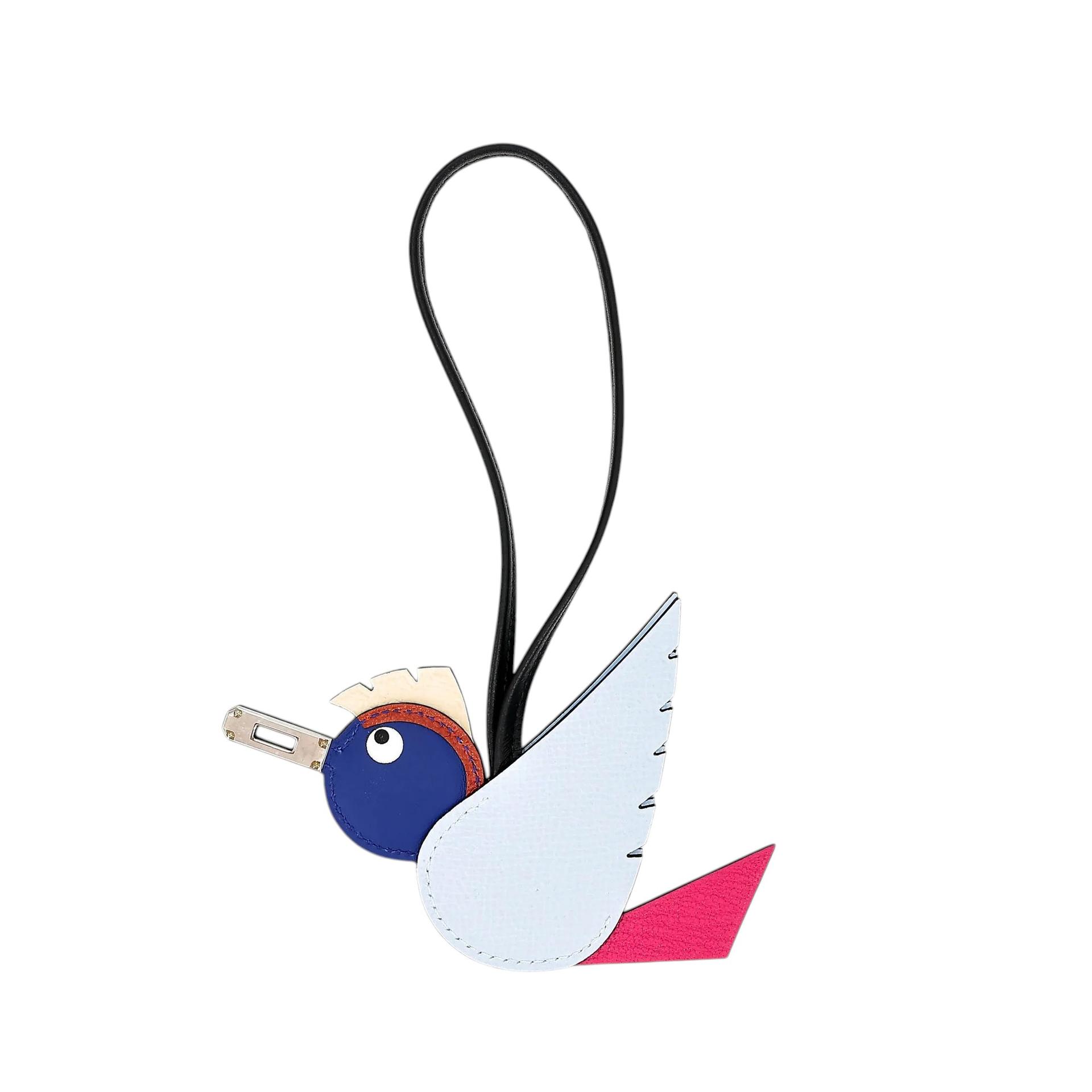 Brand New ( Rank N ) HERMÈS Birdy charm Bleu Glacier (8U) Bleu France (71) Nata (I2) Fuchsia (5J) Noir (89) Epsom Chevre Swift Palladium hardware K (2025) - 1