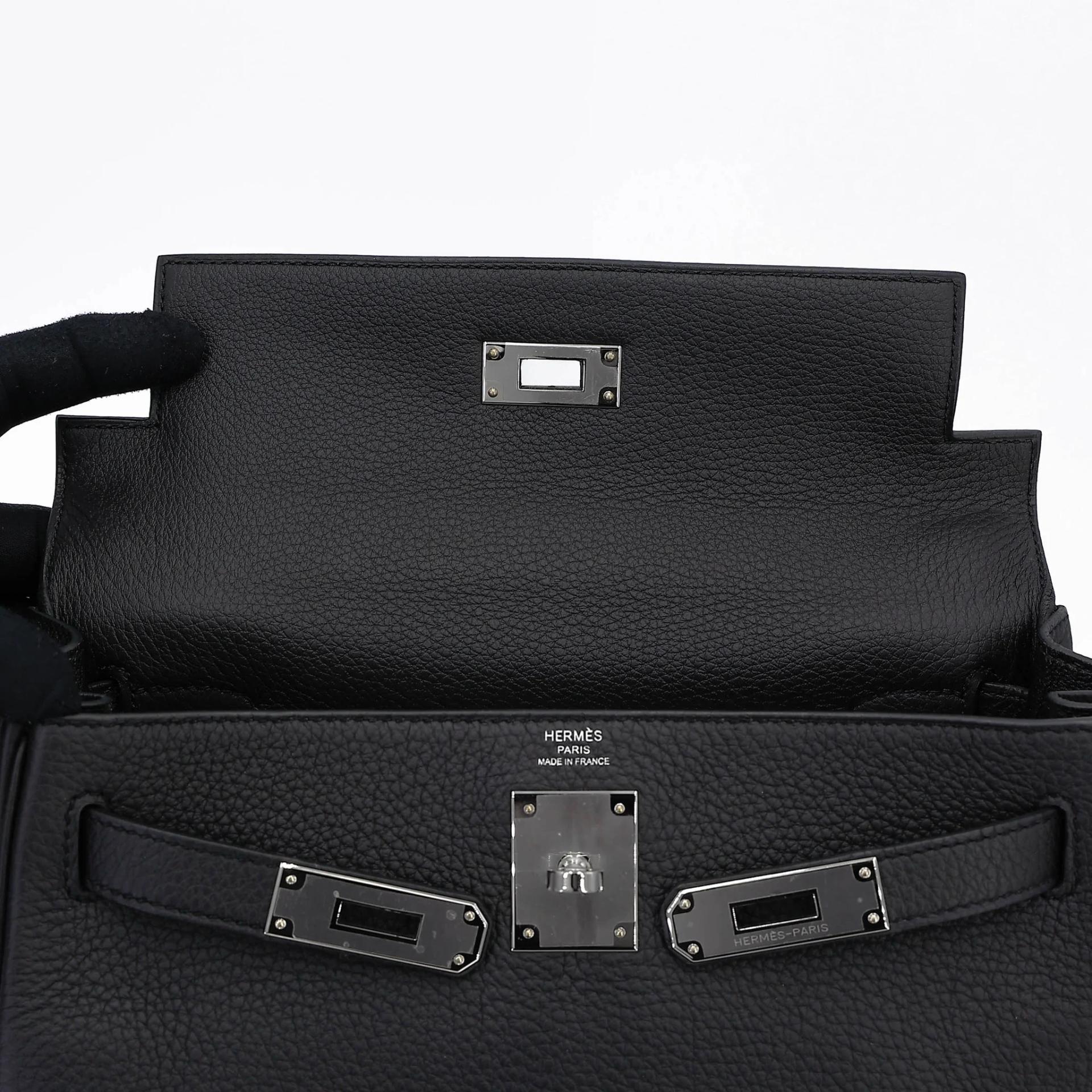 Unused ( Rank NS ) HERMÈS Kelly 28 Noir (89) Togo Palladium hardware K (2025) - 12