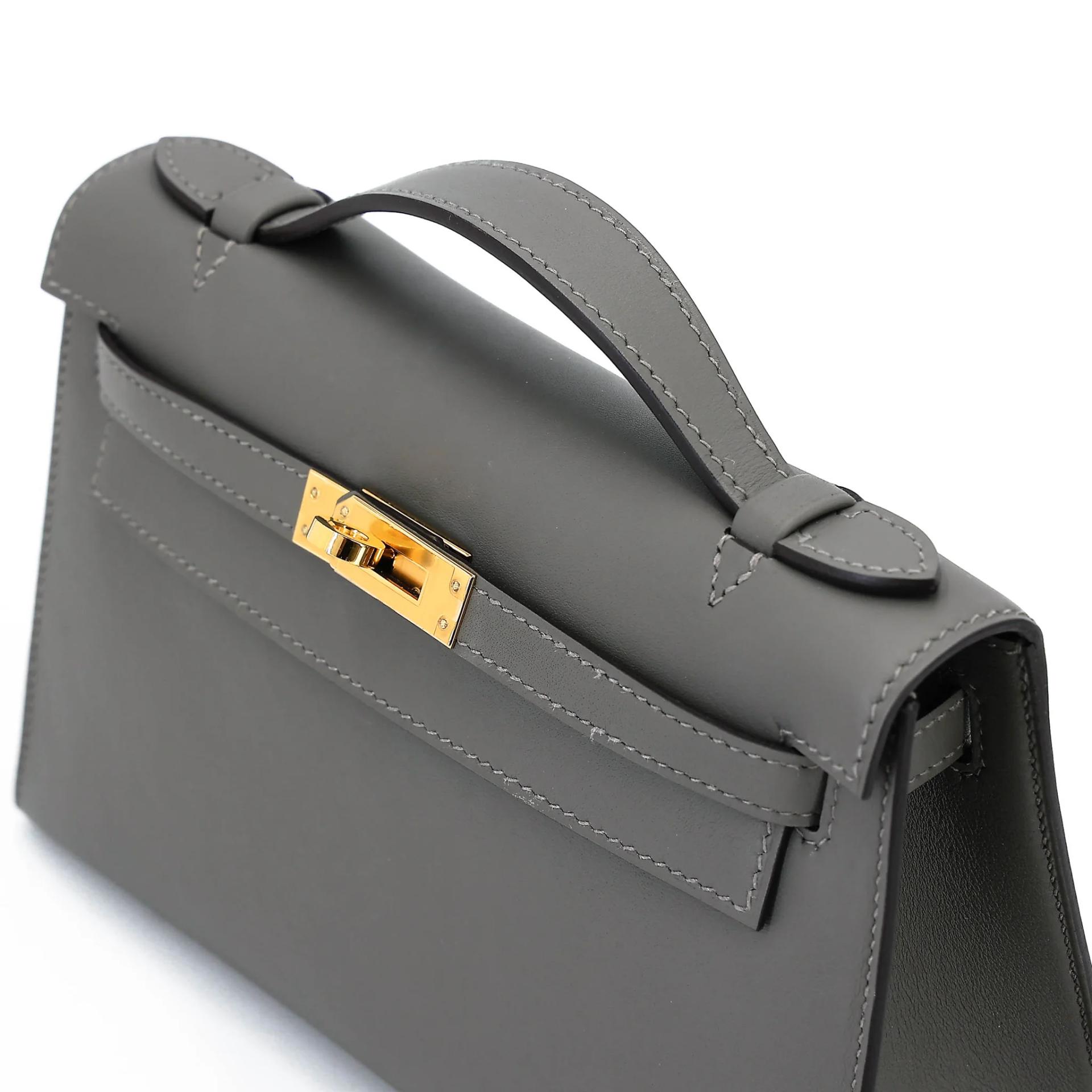 Excellent ( Rank SA ) HERMÈS Kelly Pochette Gris Meyer (0L) Swift Gold hardware U (2022) - 3