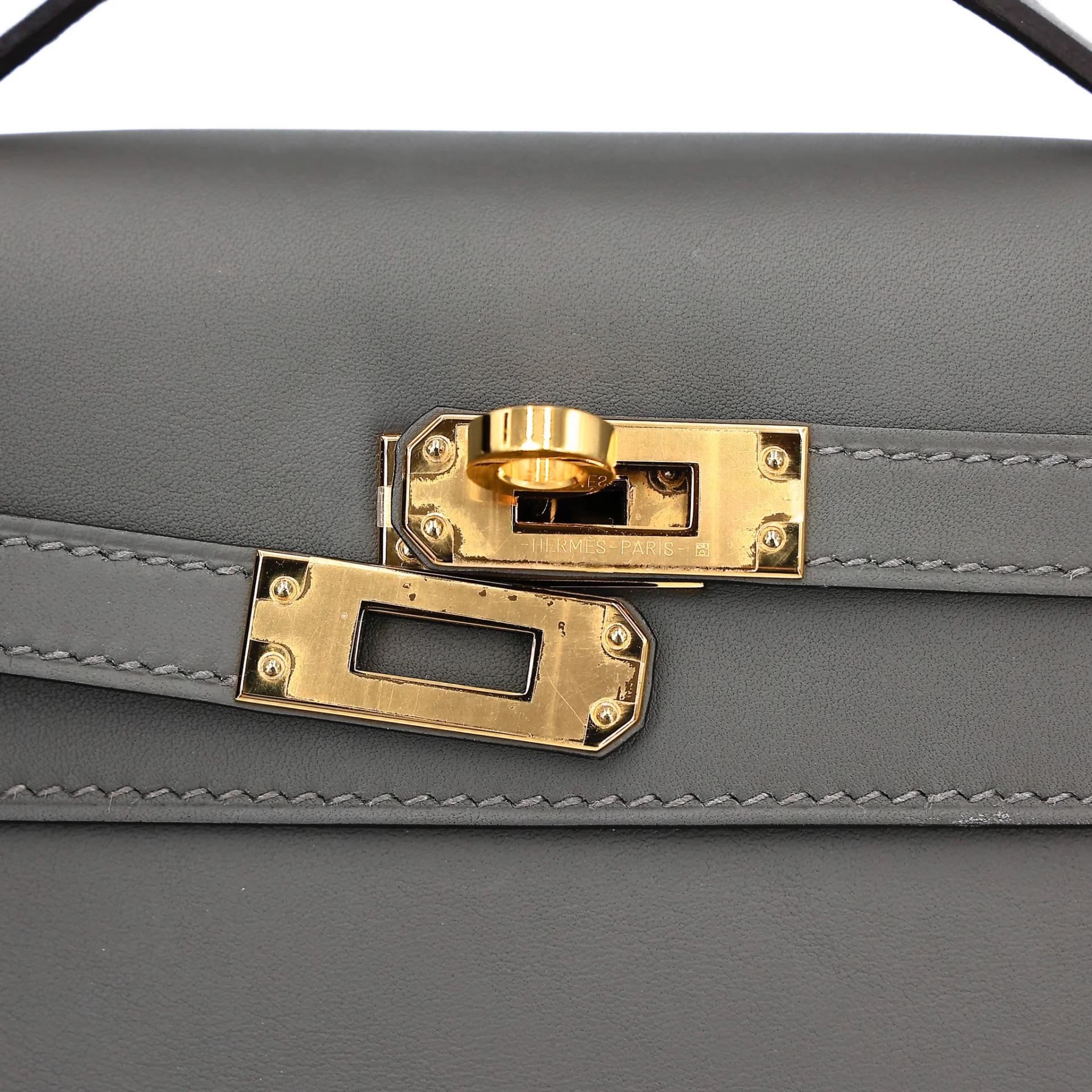 Excellent ( Rank SA ) HERMÈS Kelly Pochette Gris Meyer (0L) Swift Gold hardware U (2022) - 8