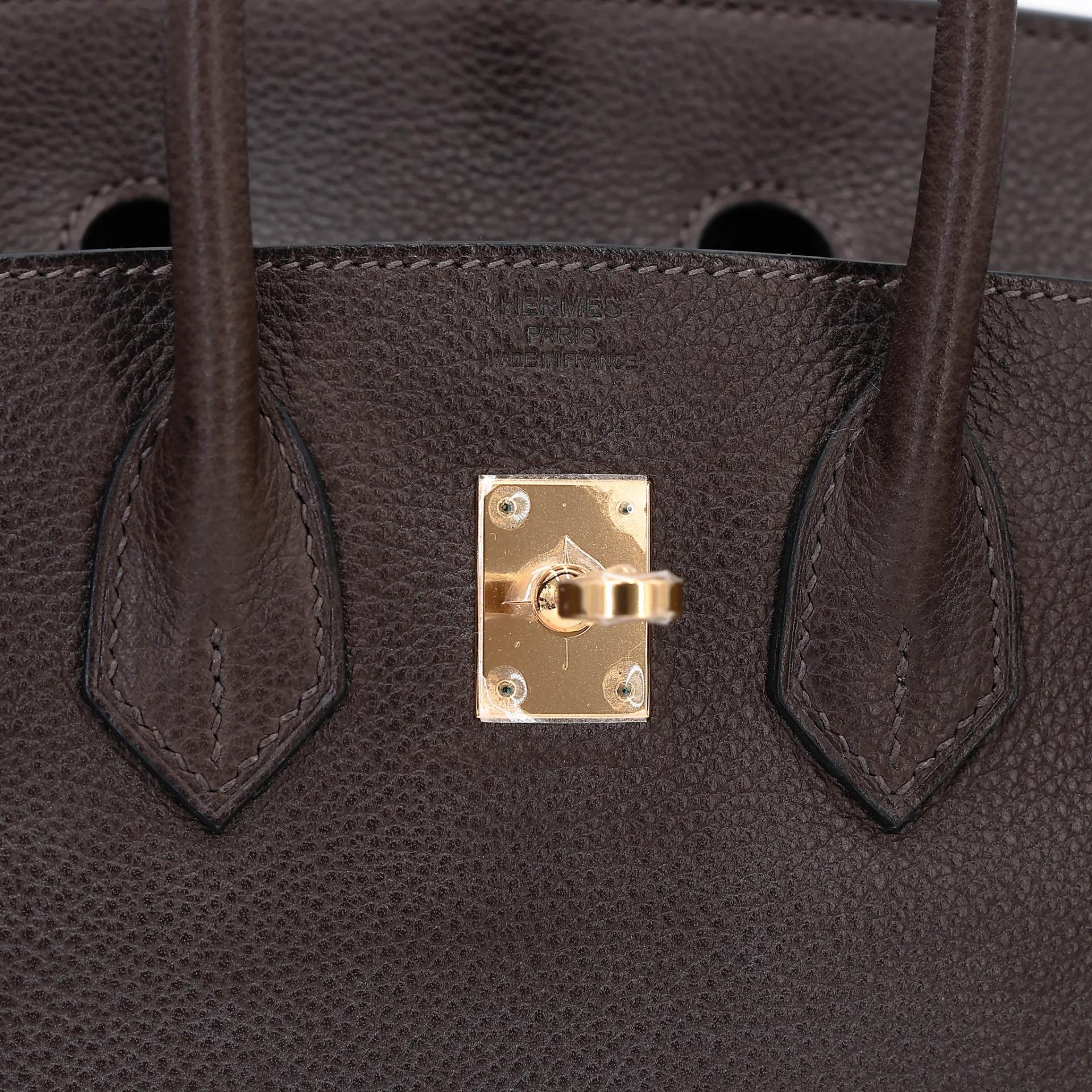 Unused ( Rank NS ) HERMÈS Birkin 25 Ebene (46) Barenia Gold hardware B (2023) - 12