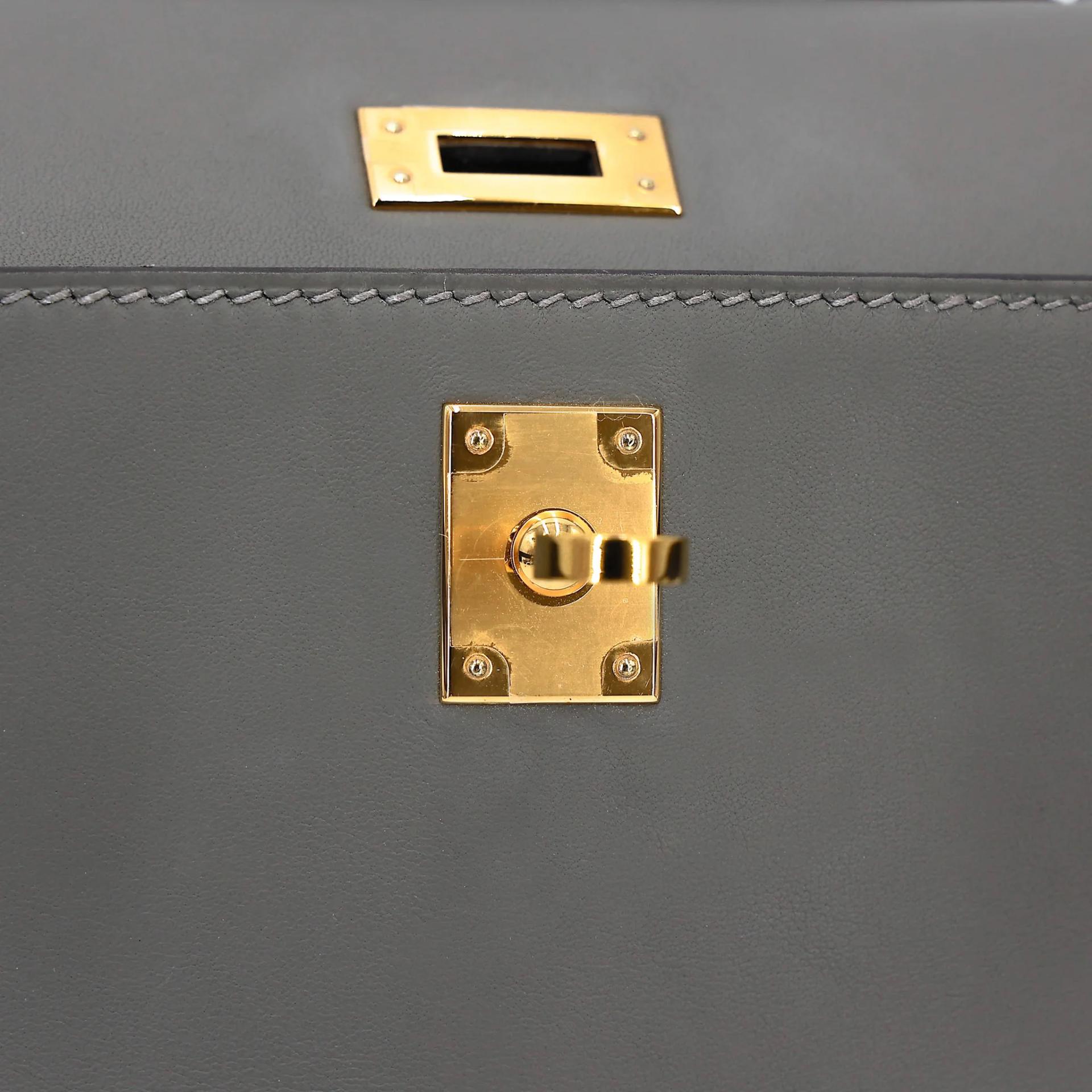 Excellent ( Rank SA ) HERMÈS Kelly Pochette Gris Meyer (0L) Swift Gold hardware U (2022) - 13