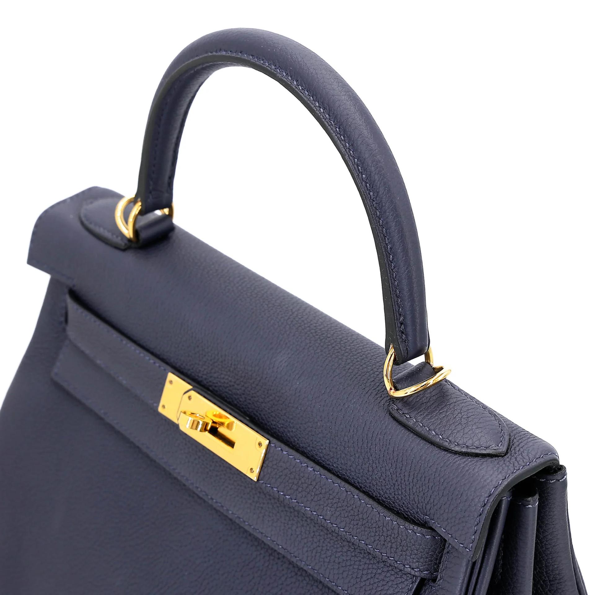 ランク A HERMÈS エルメス ケリー28 ブルーニュイ (2Z) トゴ ゴールド金具 A刻印 (2017) - 3
