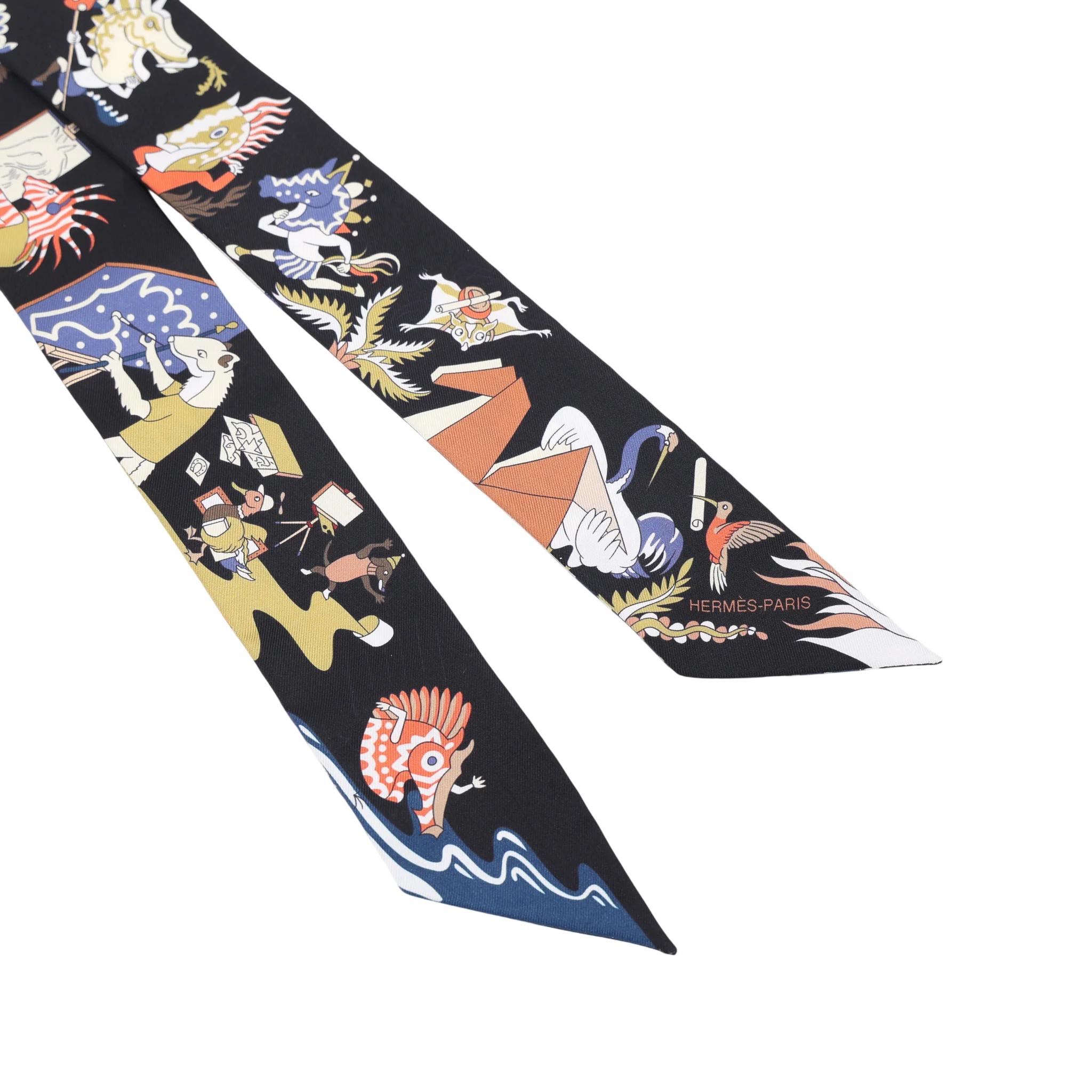 Brand New ( Rank N ) HERMÈS Twilly Academia Hippica Black Silk - 4