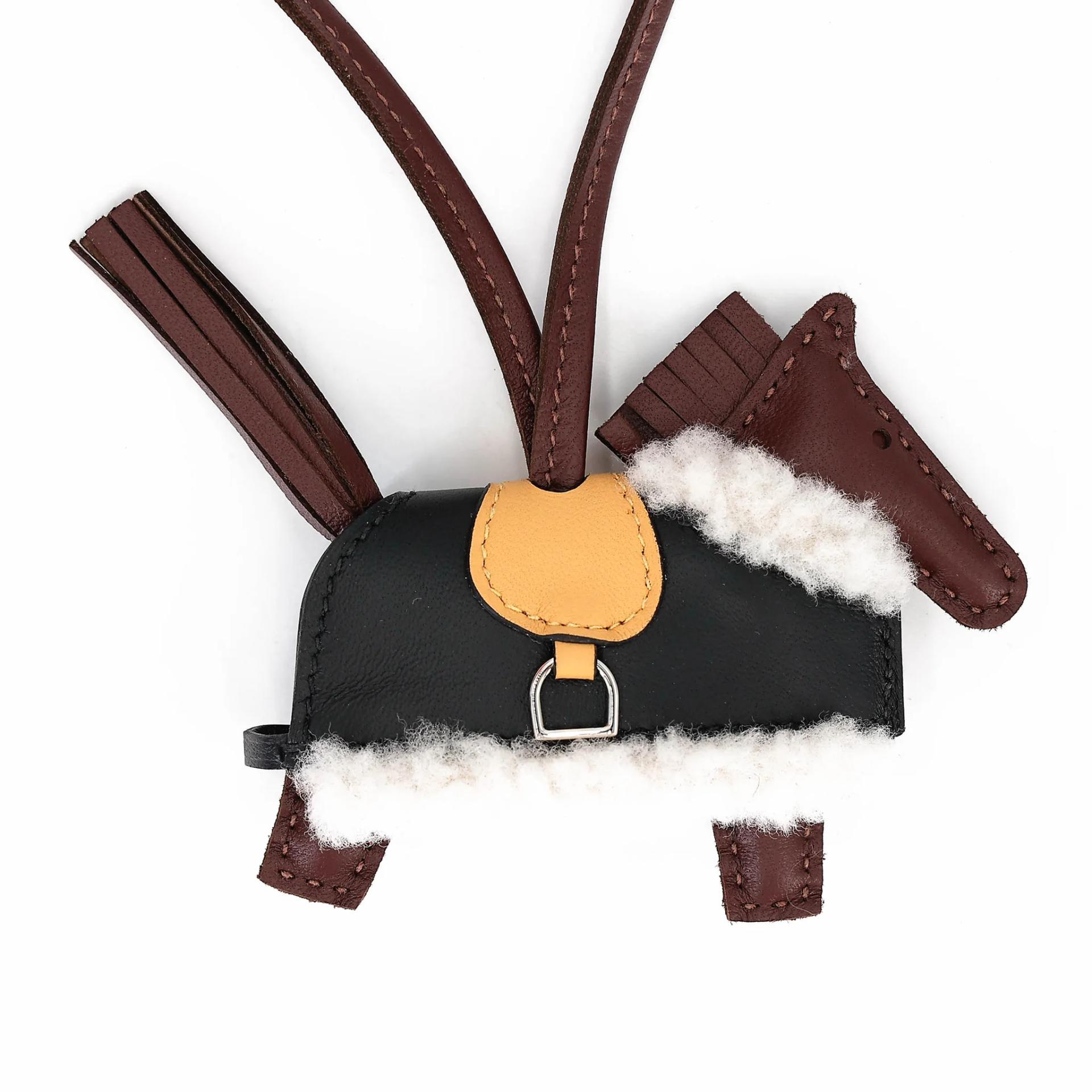 全新 HERMÈS 愛馬仕 Robeo Plush PM 小馬掛件 0G 馬鞍紅 Rouge Sellier 89 黑色 Noir (Black) 1A 玉米黃 Paille Agneau Milo 米洛羊羔皮 銀扣 G刻 2026年 - 6