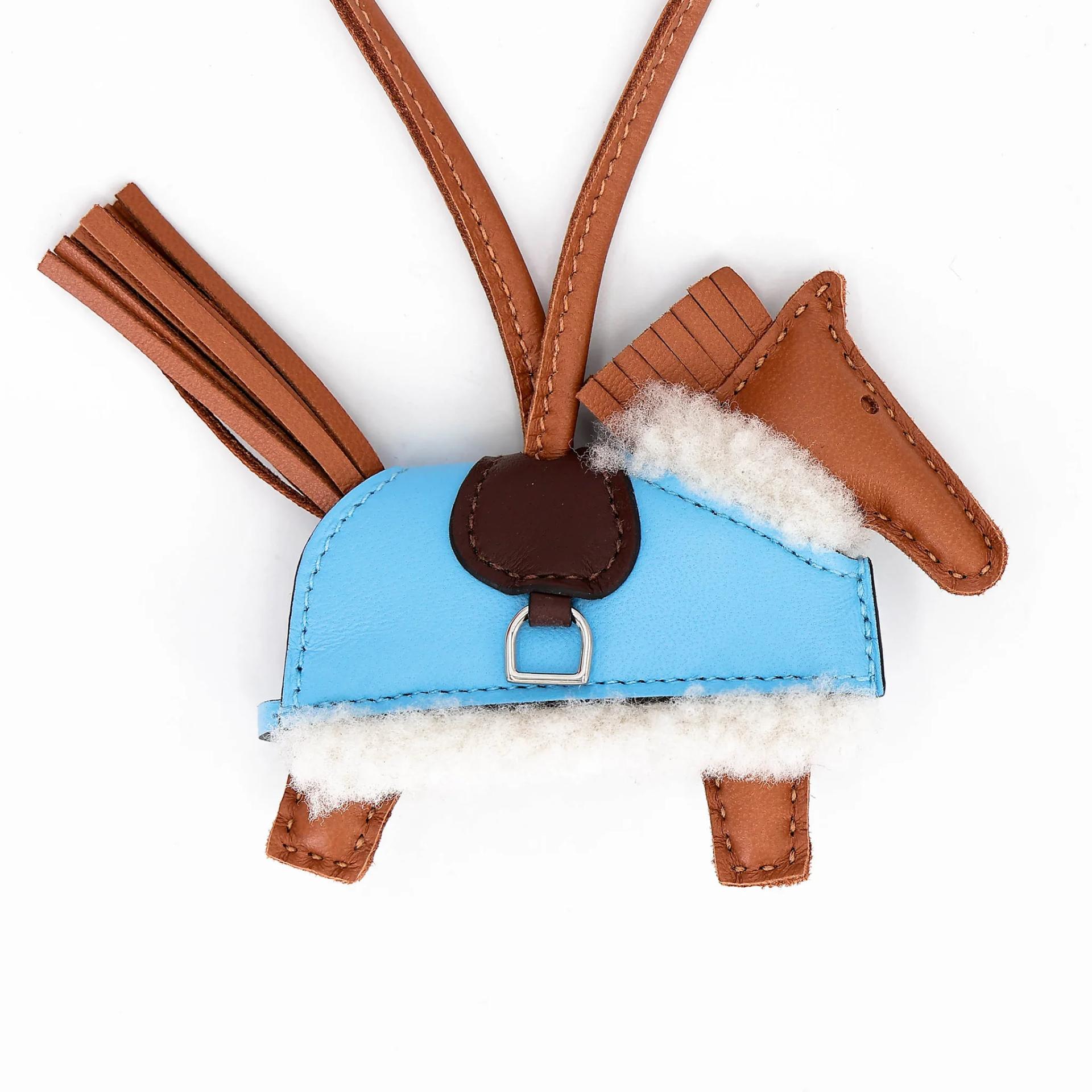 Brand New ( Rank N ) HERMÈS Robeo Plush PM charm Gold (37) Celeste (7N) Agneau Milo Palladium hardware G (2026) - 6