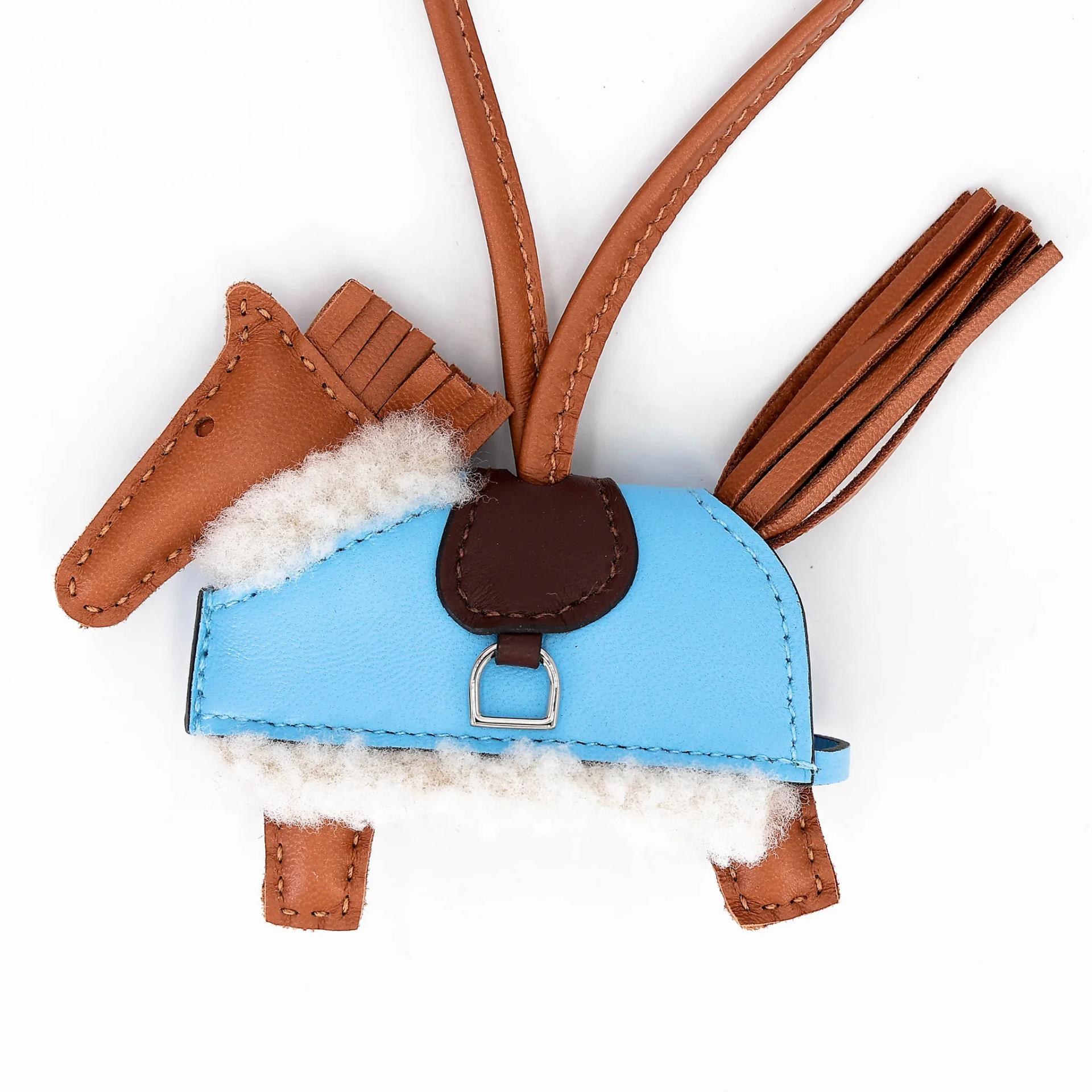 Brand New ( Rank N ) HERMÈS Robeo Plush PM charm Gold (37) Celeste (7N) Agneau Milo Palladium hardware G (2026) - 4