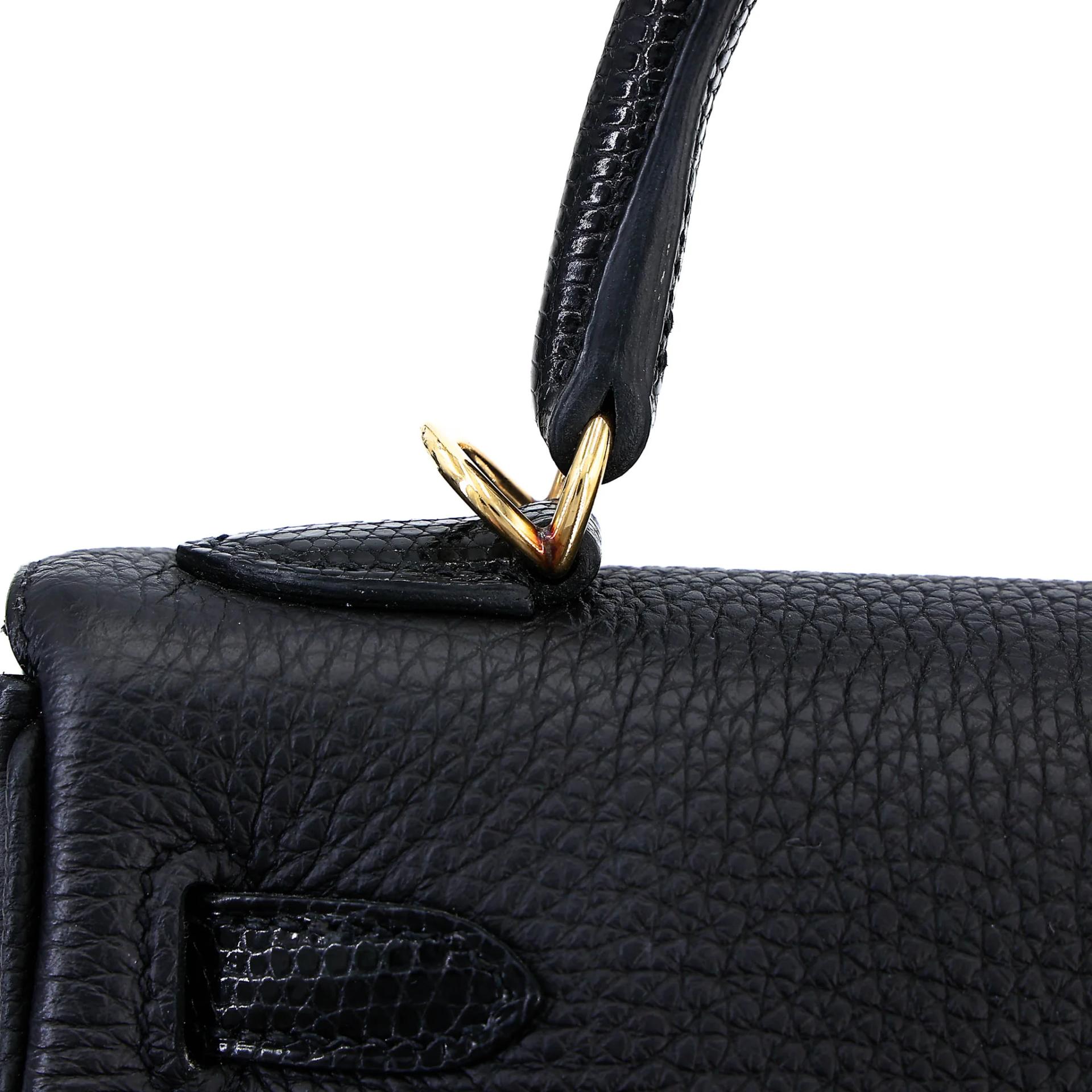 Excellent ( Rank SA ) HERMÈS Kelly 25 Touch Noir (89) Togo Lizard Permabrass hardware Z (2021) - 25