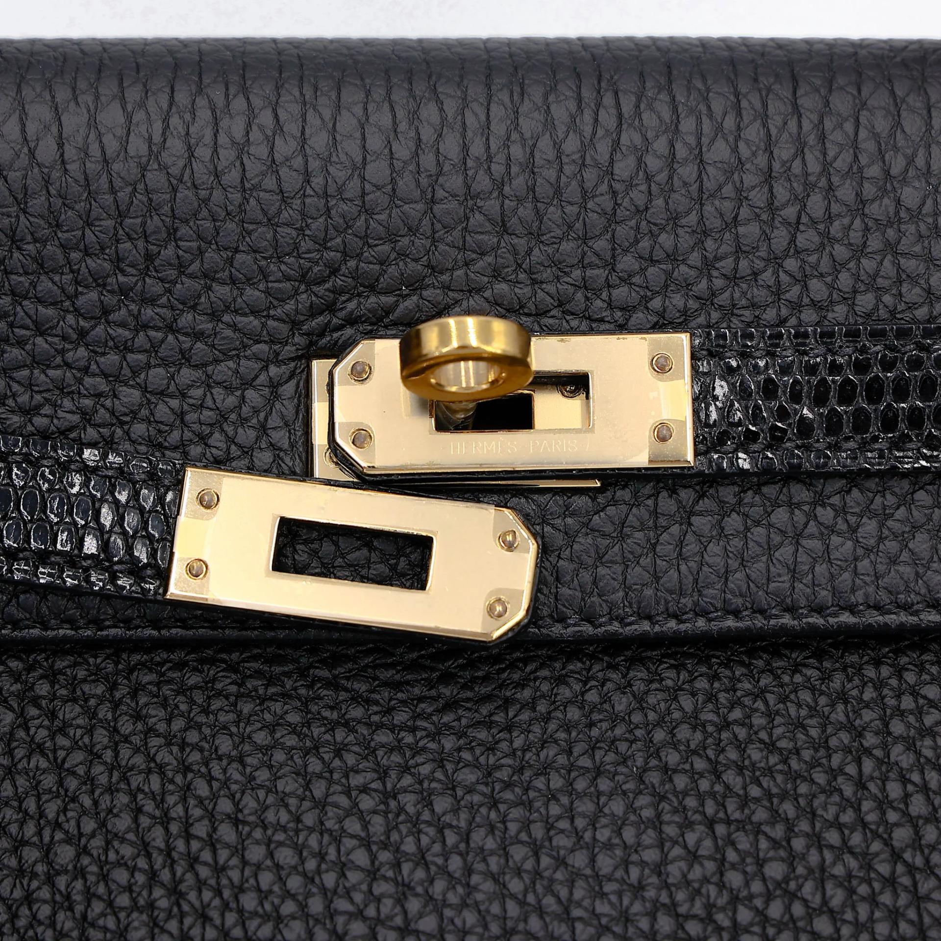 Excellent ( Rank SA ) HERMÈS Kelly 25 Touch Noir (89) Togo Lizard Permabrass hardware Z (2021) - 12