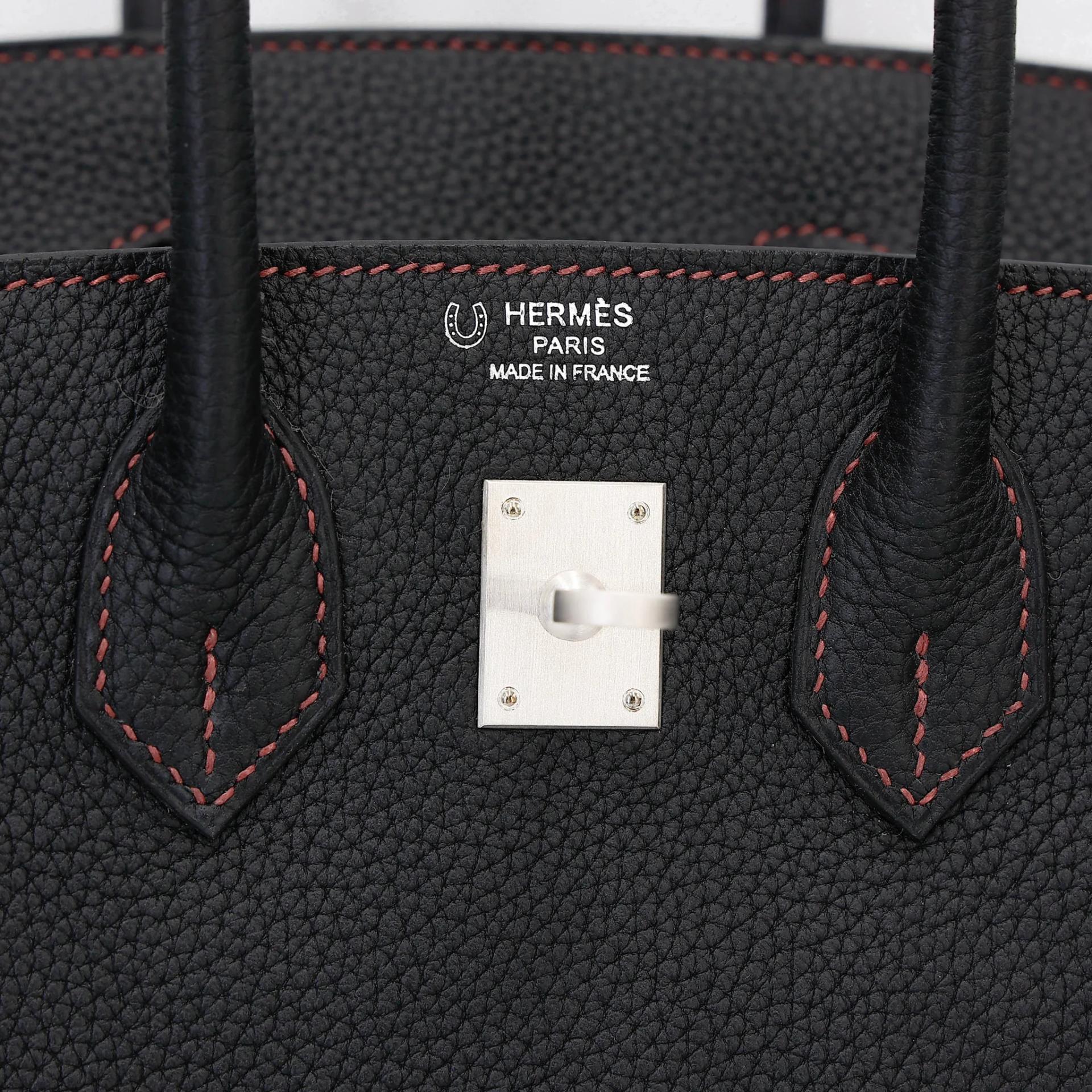 Unused ( Rank NS ) HERMÈS Special Order Birkin 25 HSS Noir (89) Rouge Grenat (K1) Togo Brushed Palladium A (2017) - 10