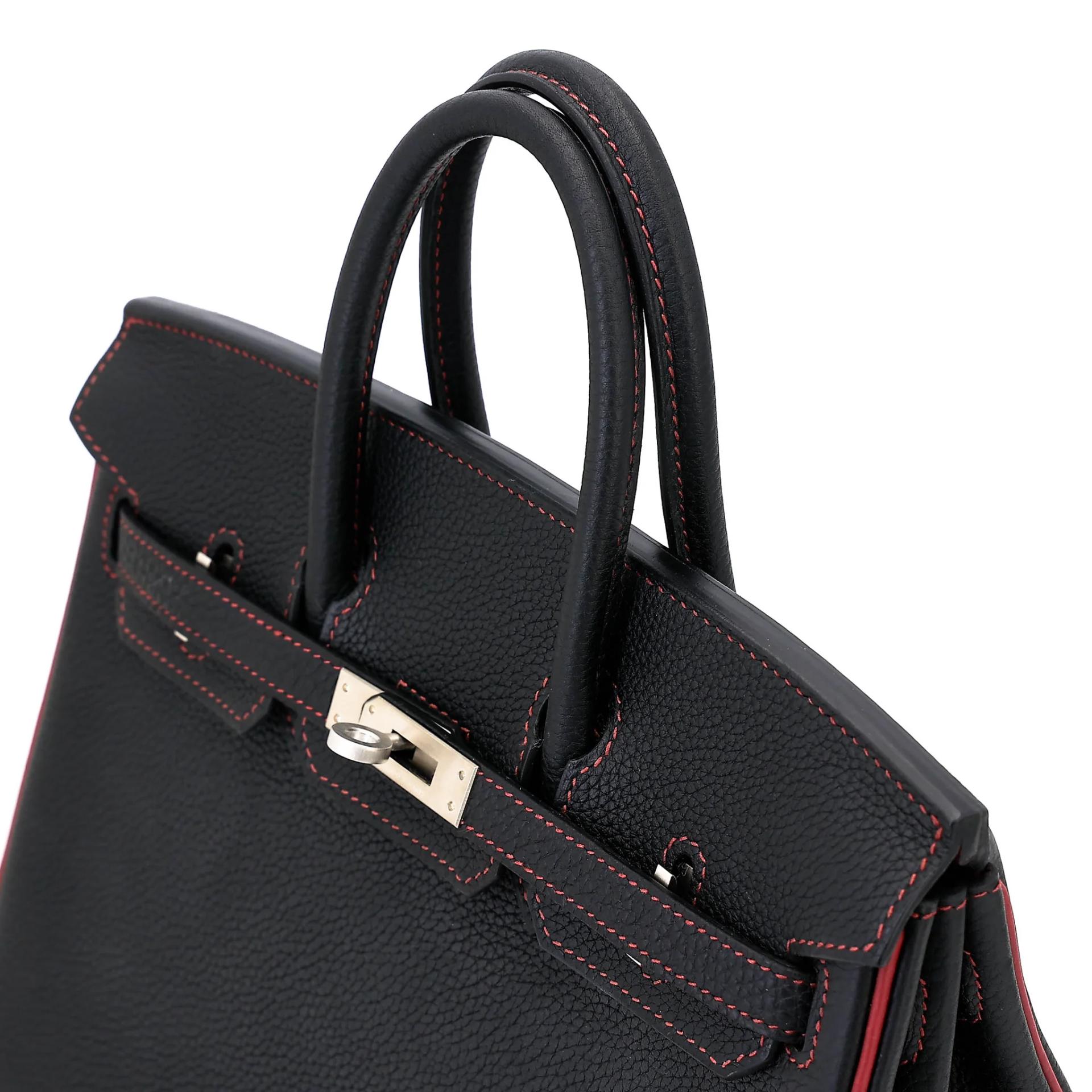 Unused ( Rank NS ) HERMÈS Special Order Birkin 25 HSS Noir (89) Rouge Grenat (K1) Togo Brushed Palladium A (2017) - 3