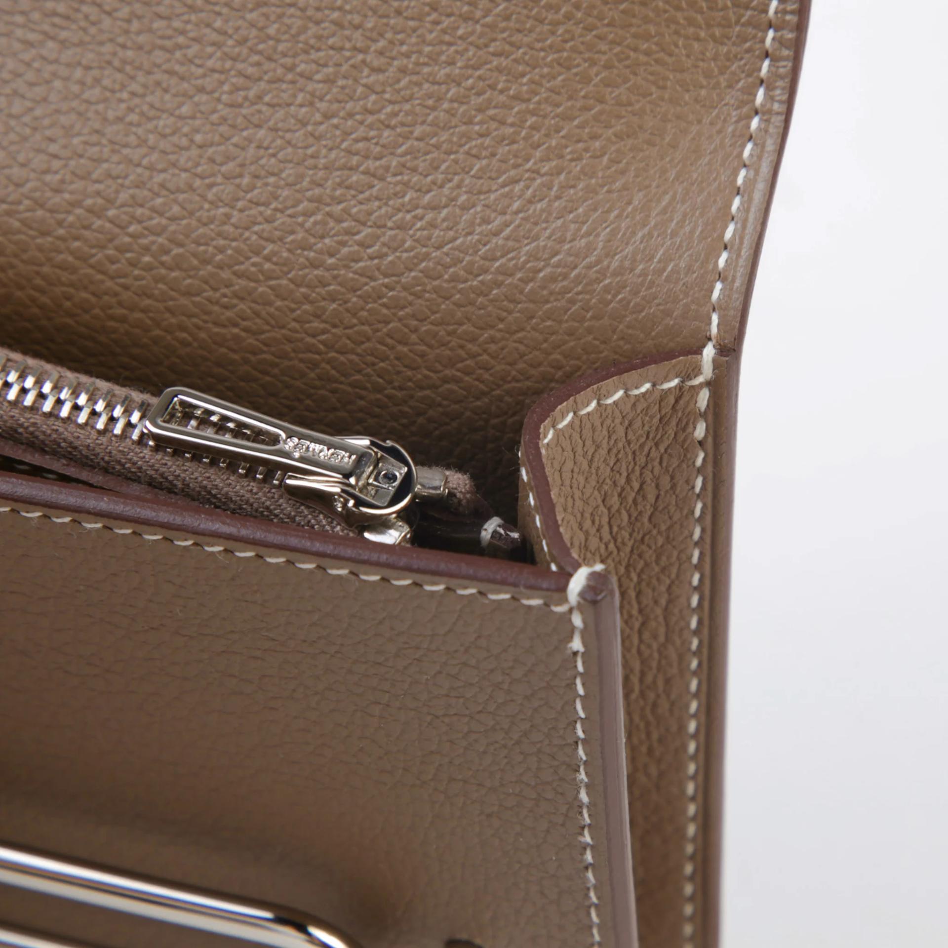 Brand New ( Rank N ) HERMÈS Roulis Slim Etoupe (18) Evercolor Palladium hardware - 9