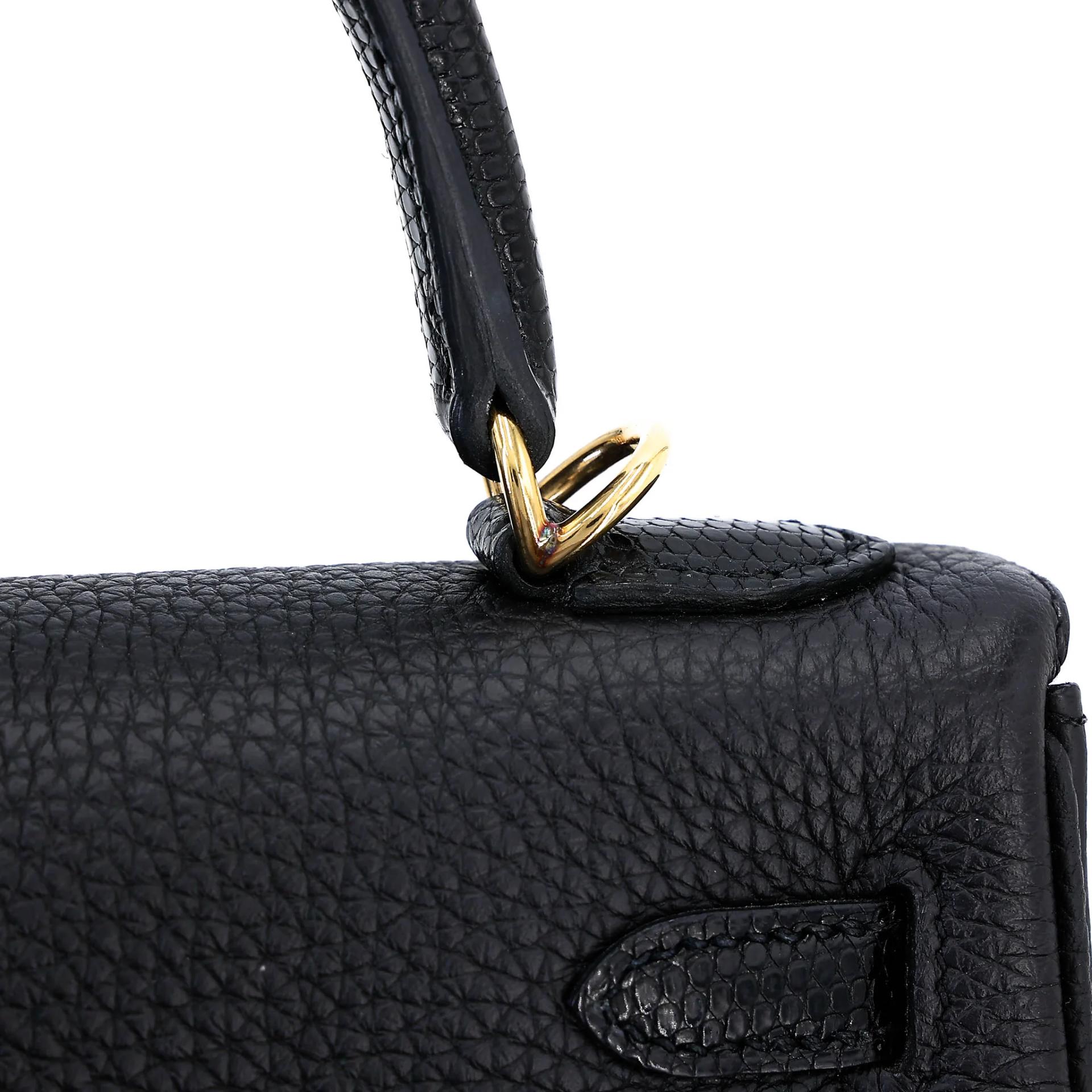 Excellent ( Rank SA ) HERMÈS Kelly 25 Touch Noir (89) Togo Lizard Permabrass hardware Z (2021) - 24
