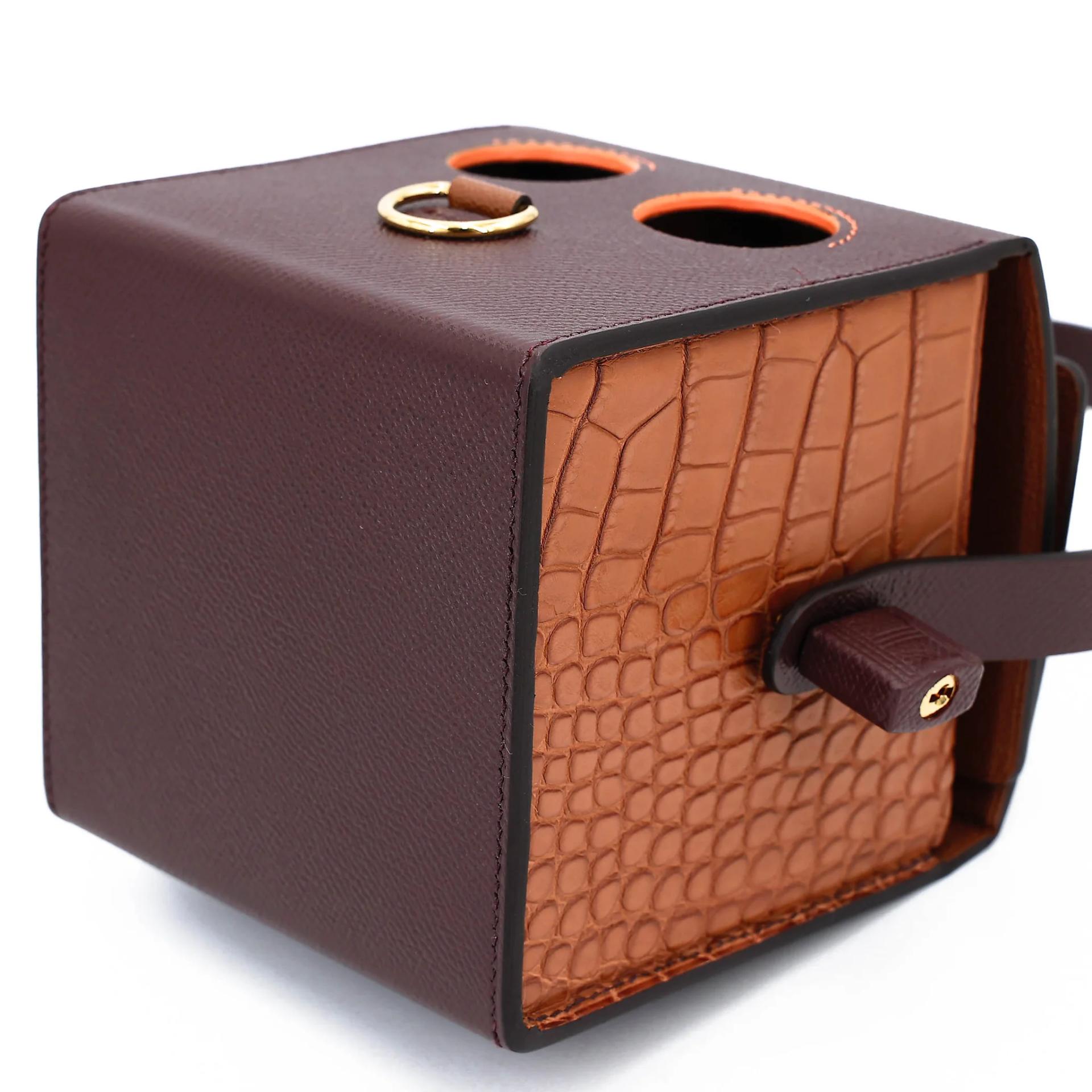 Unused ( Rank NS ) HERMÈS Limited Edition Robot cube minaudiere Rouge Sellier (0G) Gold (37) Epsom Matte Alligator Palladium hardware Gold hardware - 9
