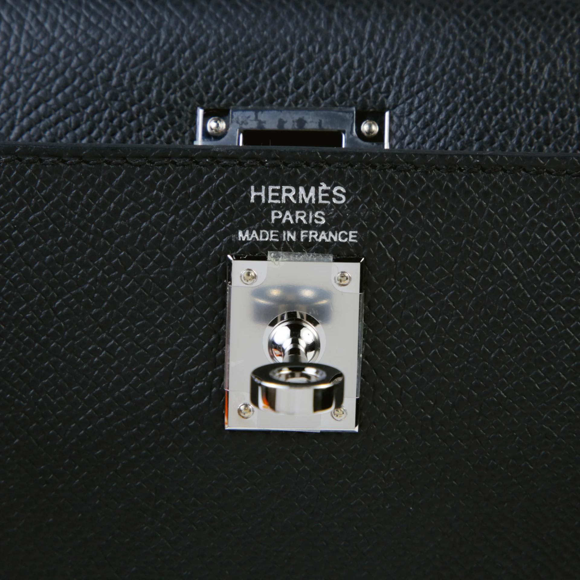 Excellent ( Rank SA ) HERMÈS Kelly 25 Sellier Noir (89) Epsom Palladium hardware K (2025) - 9