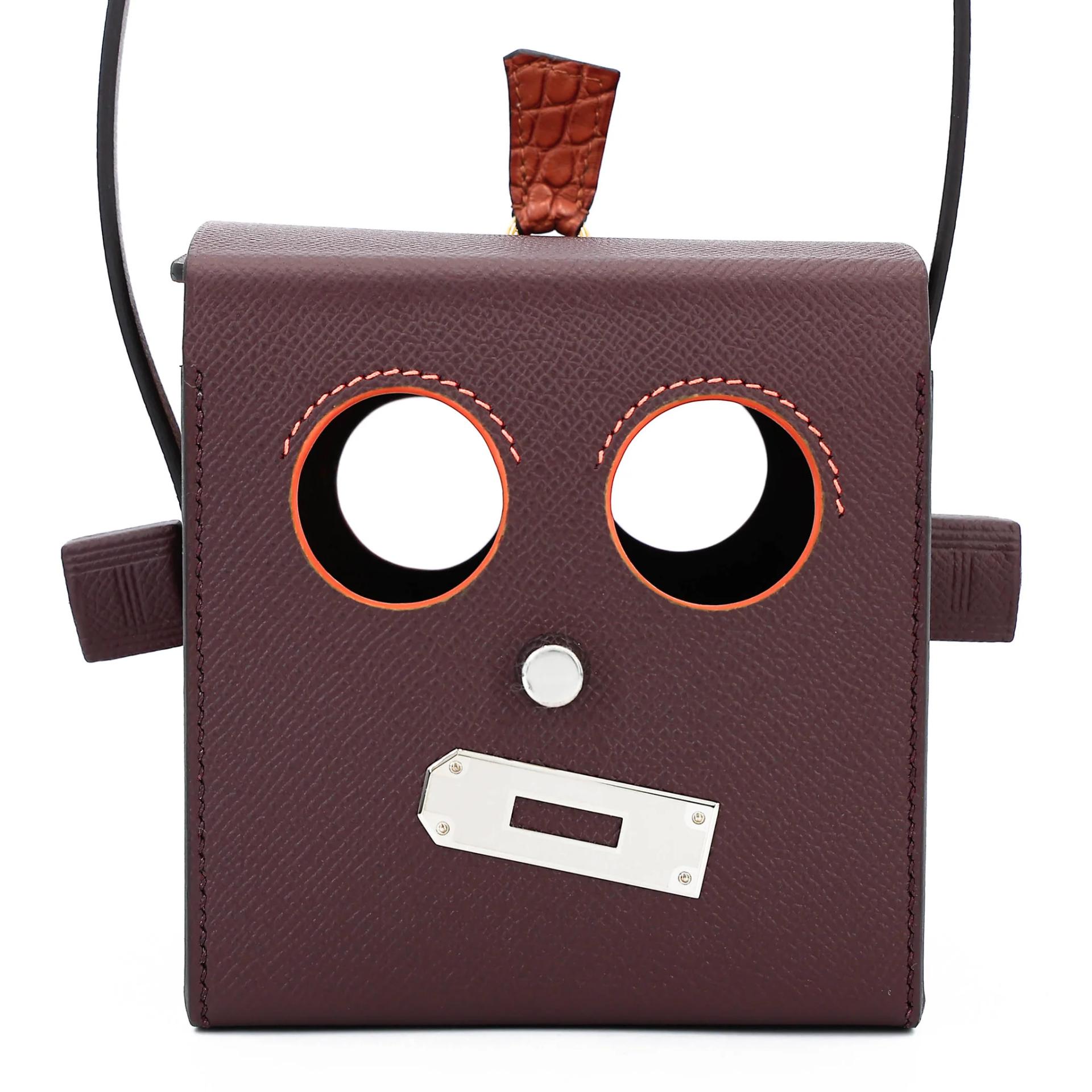 Unused ( Rank NS ) HERMÈS Limited Edition Robot cube minaudiere Rouge Sellier (0G) Gold (37) Epsom Matte Alligator Palladium hardware Gold hardware - 1