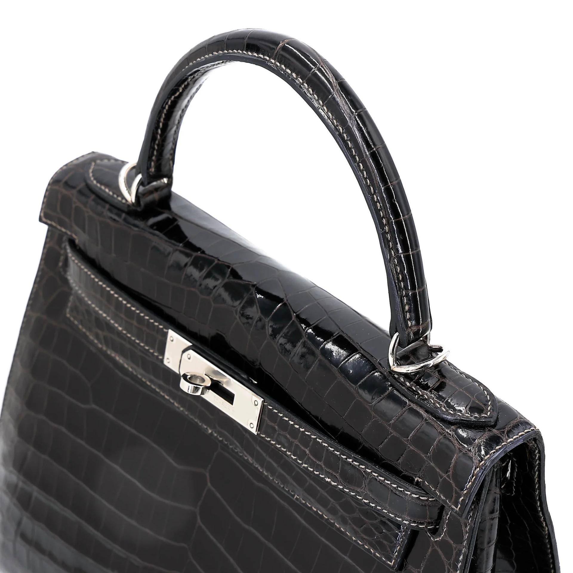 ランク SA HERMÈS エルメス ケリー28 セリエ グラファイト (88) クロコダイル ニロティカス リセ シルバー金具 □P刻印 (2012) - 3